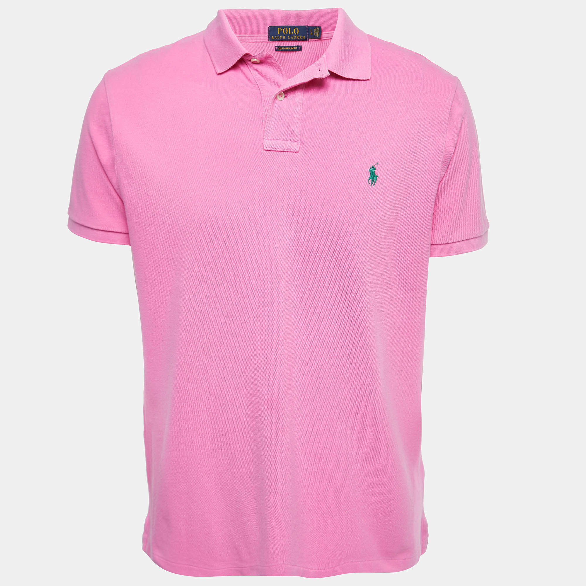 Pre Owned Ralph Lauren Pink Logo Embroidered Cotton Pique Polo T-Shirt L