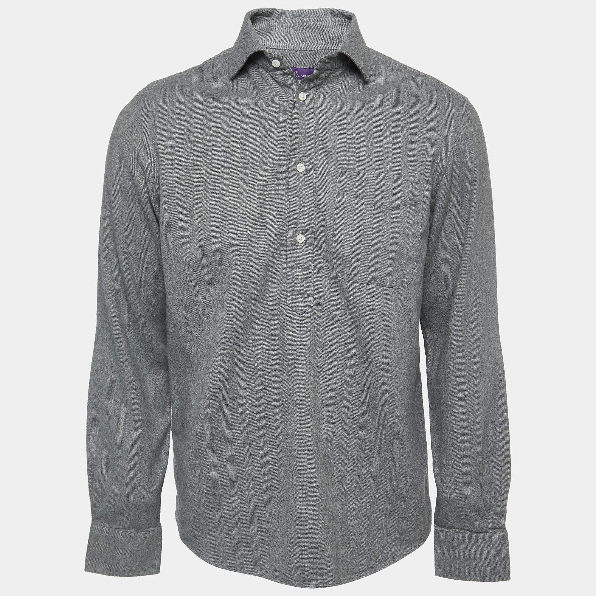 Pre Owned Ralph Lauren Grey Brushed Cotton Buttoned Full Sleeve Shirt M