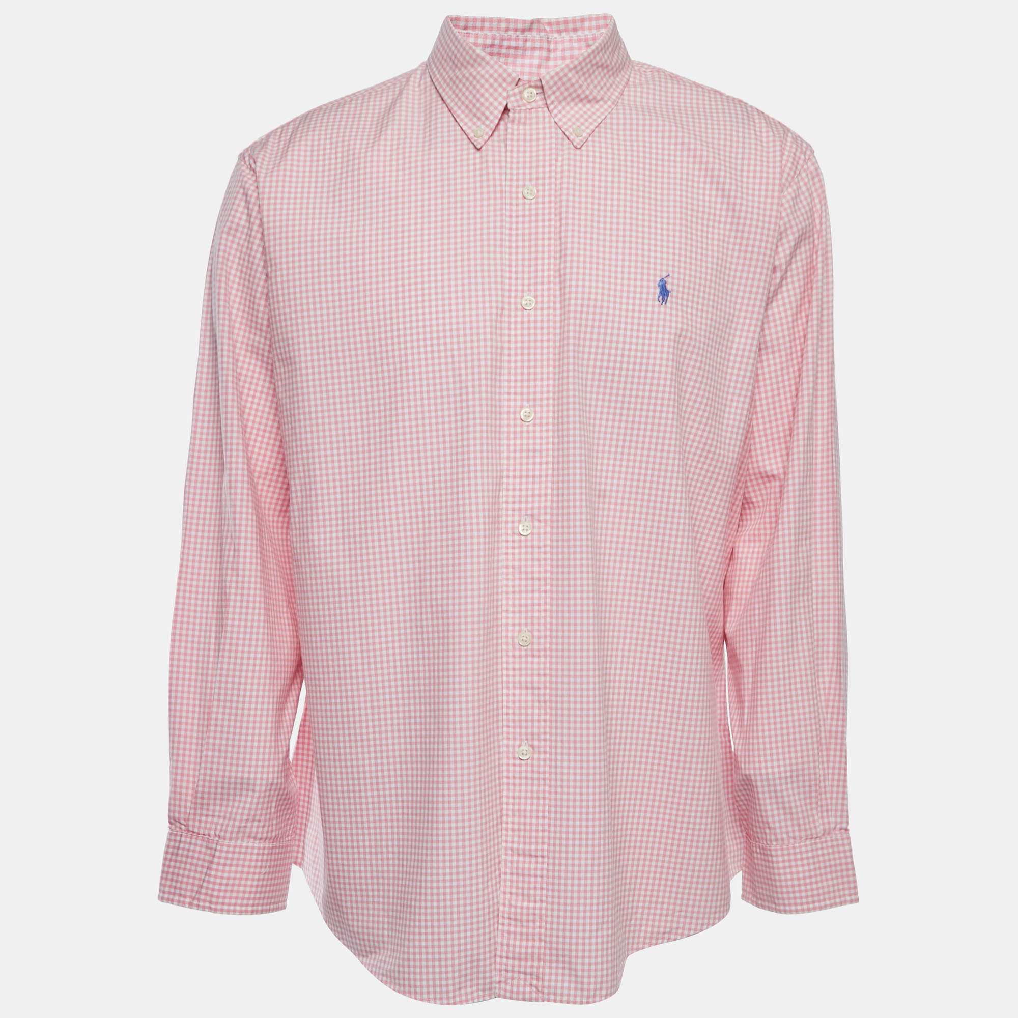 Pre Owned Ralph Lauren Pink Checked Cotton Button Down Custom Fit Full Sleeve Shirt XL