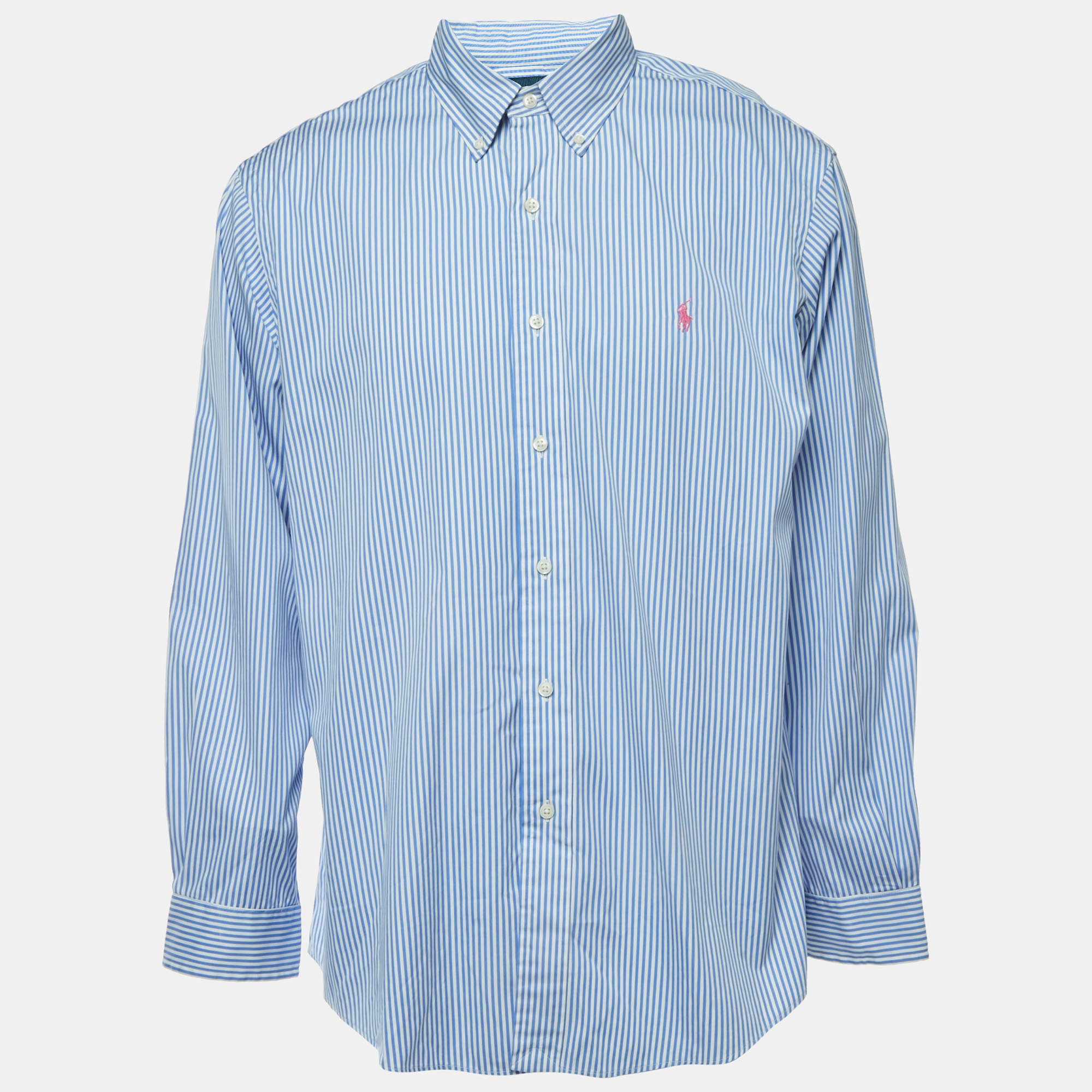 Pre Owned Ralph Lauren Blue Striped Cotton Button Front Full Sleeve Shirt XL