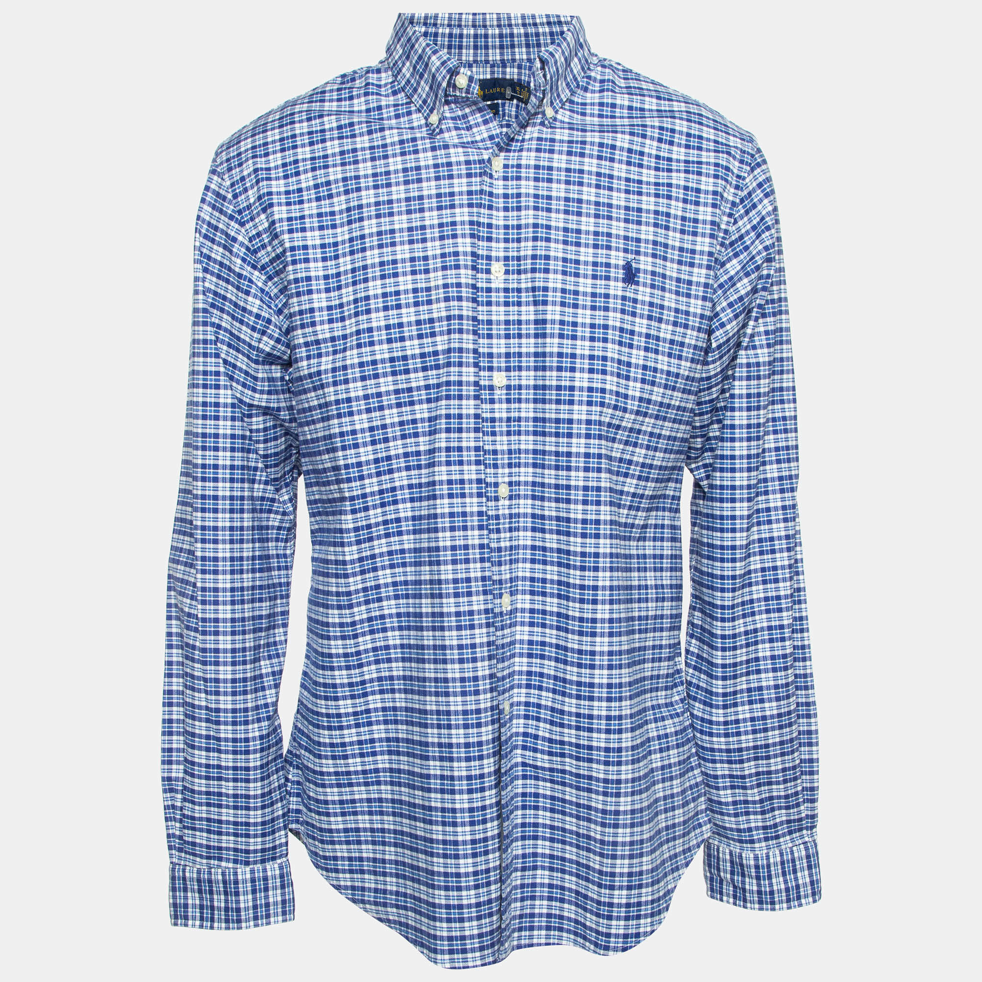 Pre Owned Ralph Lauren Blue Checked Cotton Button Down Full Sleeve Shirt XL
