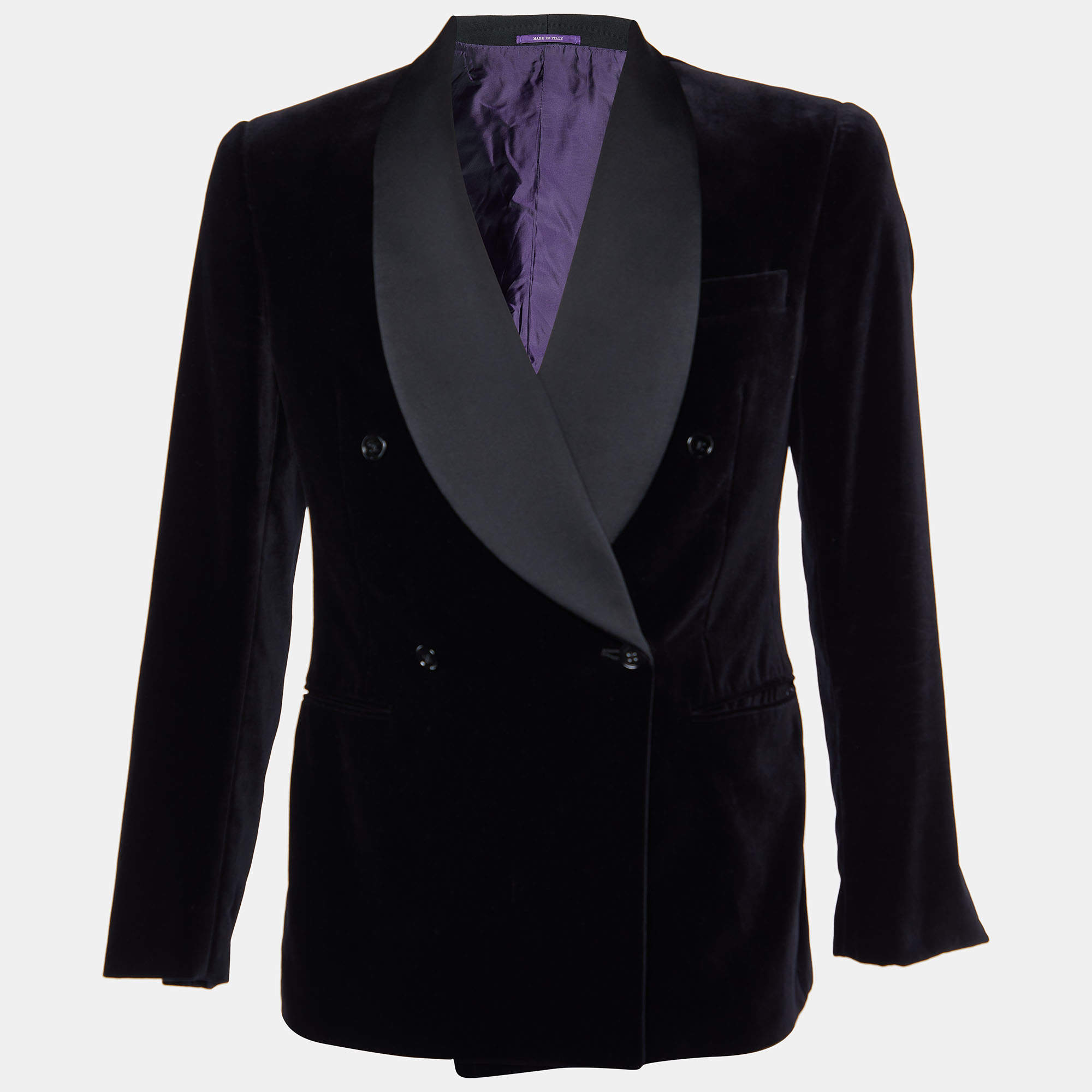 Pre Owned Ralph Lauren Black Velvet Double Breasted Blazer M