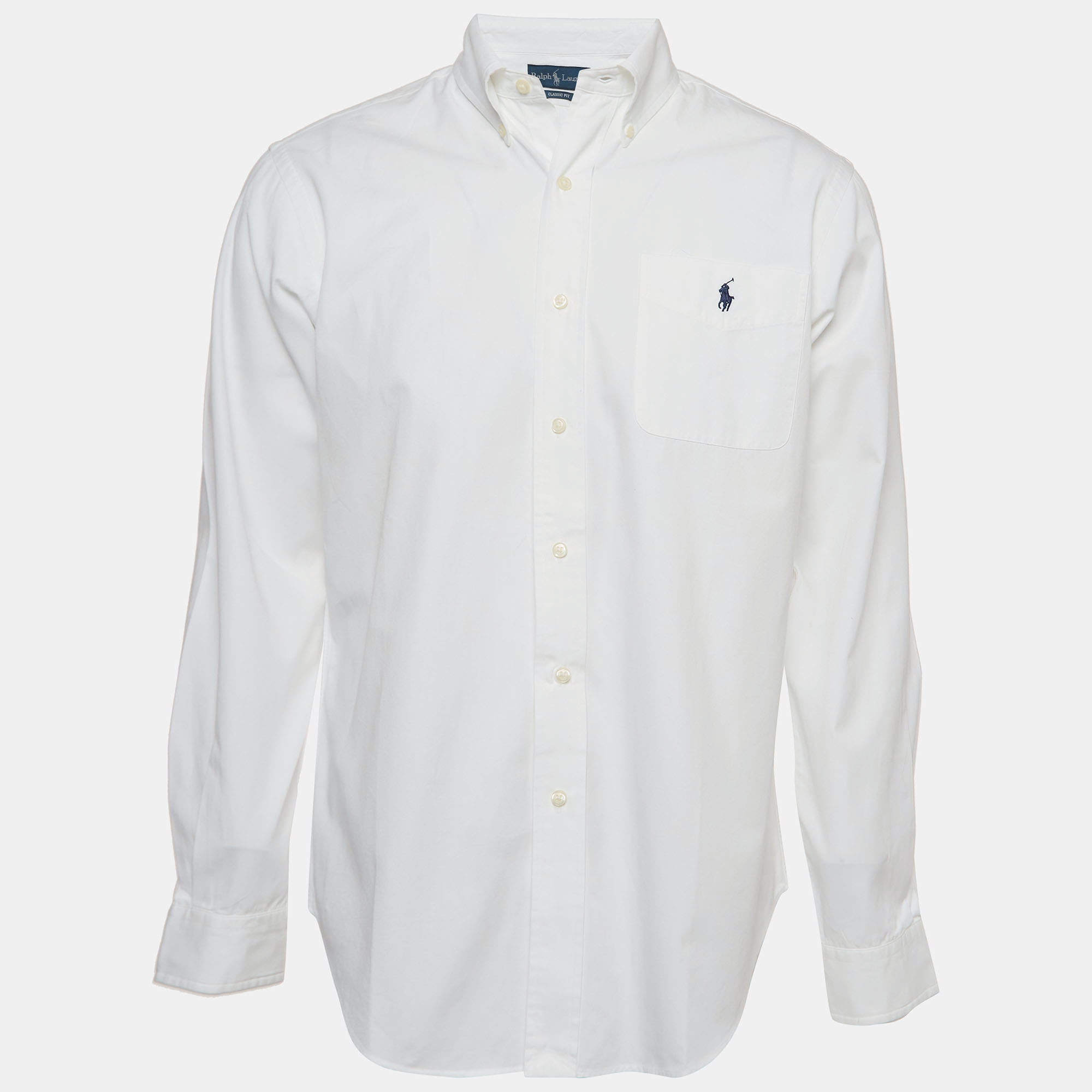 Pre Owned Ralph Lauren White Logo Embroidered Cotton Button Down Shirt M