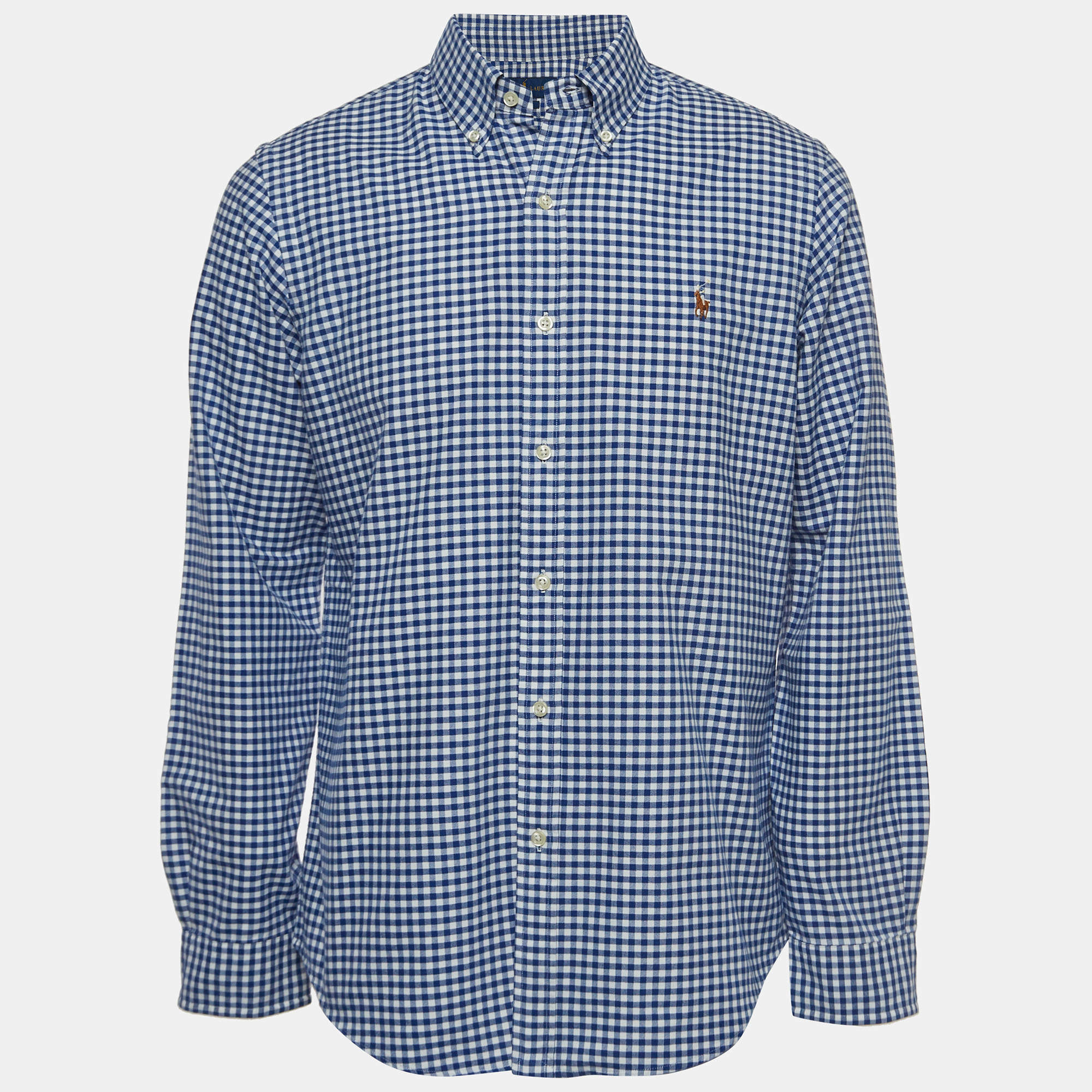 Pre Owned Ralph Lauren Blue Checked Cotton Button Down Slim Fit Shirt L