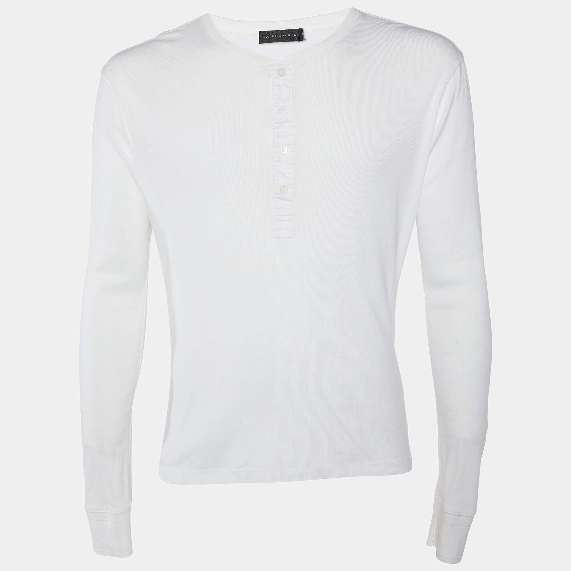 Pre Owned Ralph Lauren White Ribbed Knit Crew Neck T-Shirt M