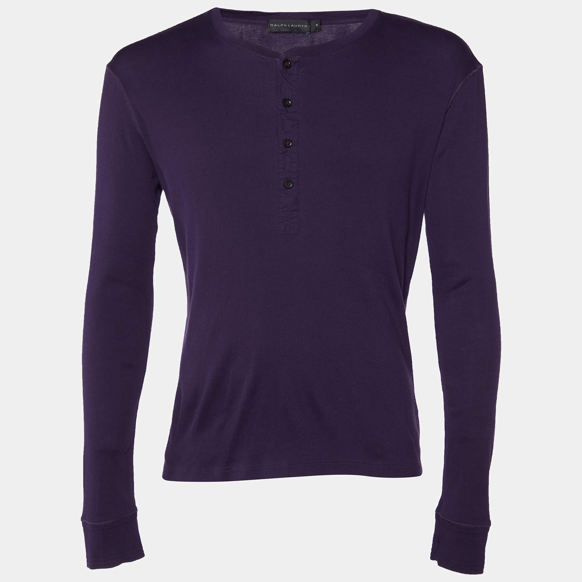 مملوكة مسبقًا Ralph Lauren Purple Ribbed Knit Crew Neck T-Shirt M