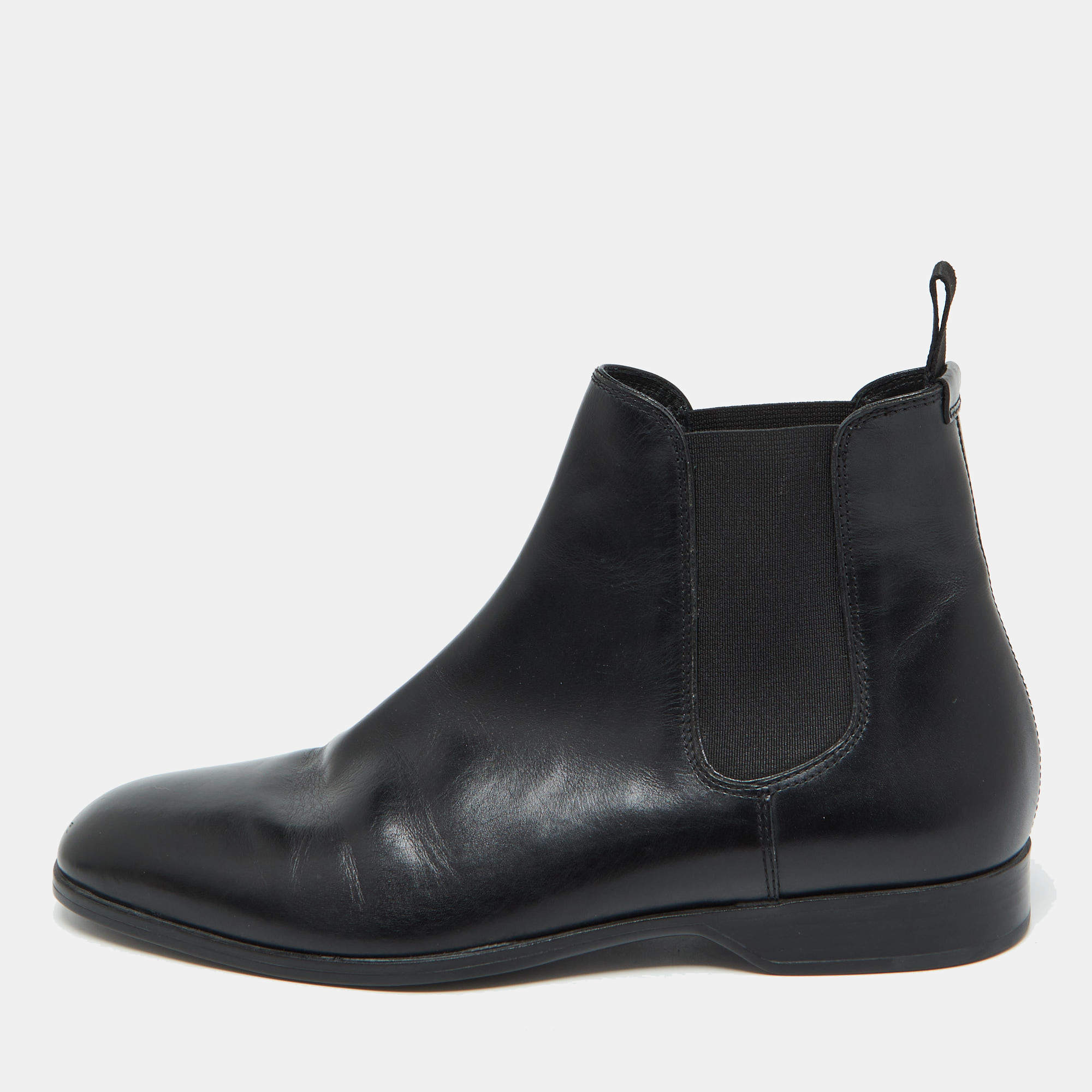 Pre Owned Ralph Lauren Black Leather Chelsea Ankle Length Boots Size 42.5