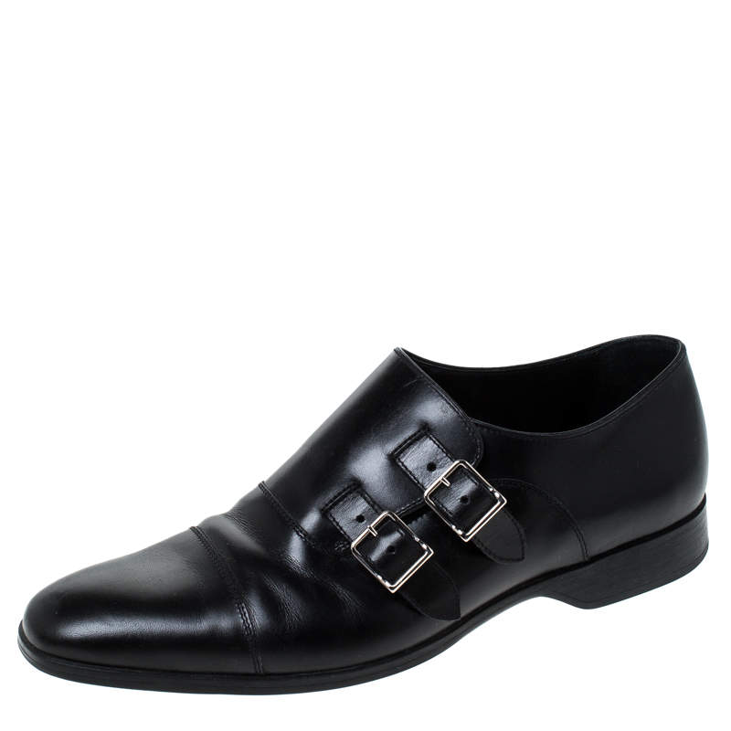 Pre Owned Ralph Lauren Black Leather Double Strap Monk Oxfords Size 42