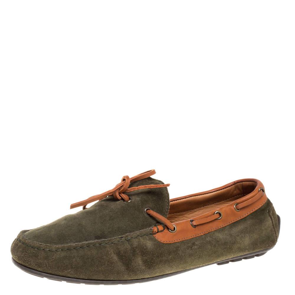 Pre Owned Ralph Lauren Green Suede and Leather Loafers Size 41
