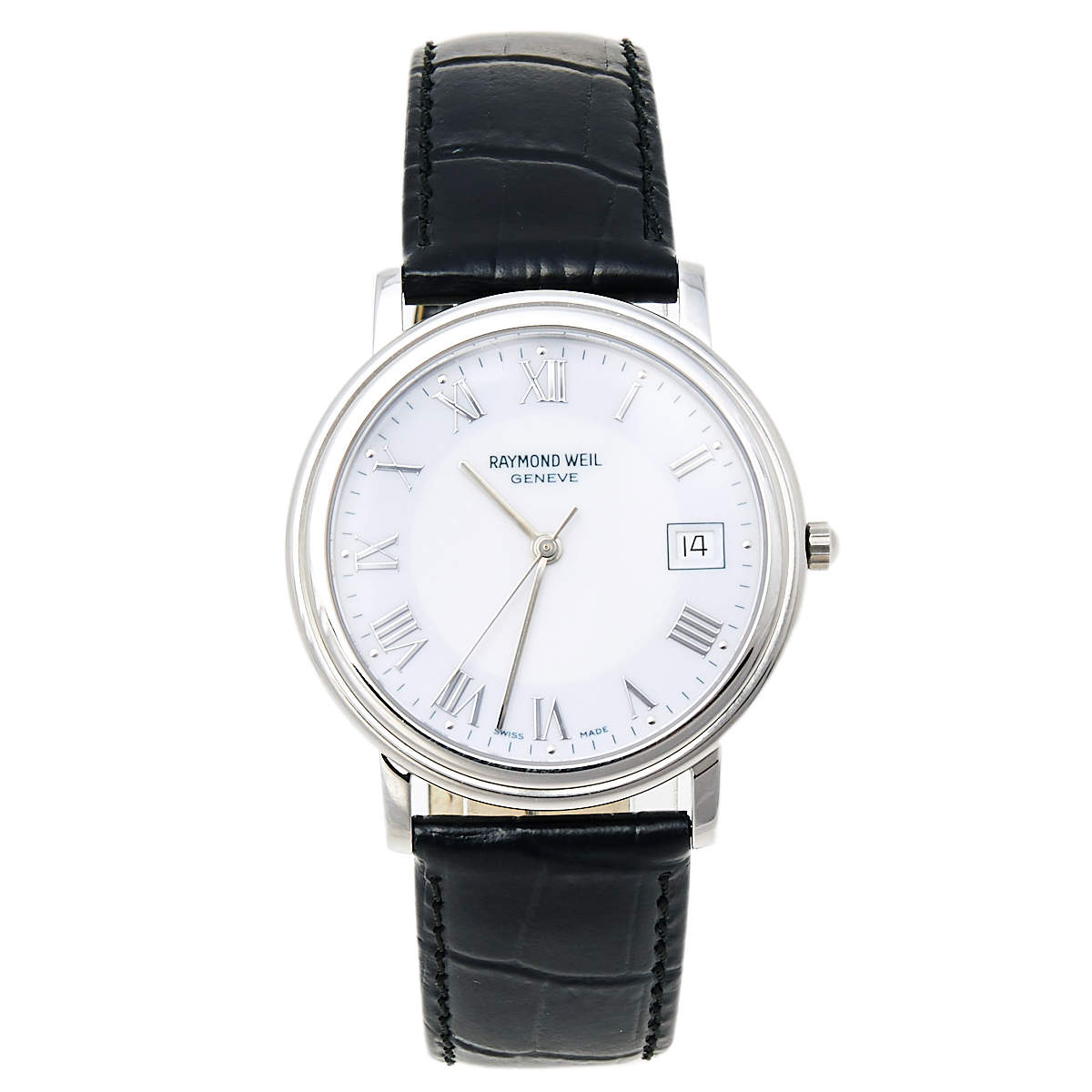 Raymond Weil White Stainless Steel Leather Tradition 5575/1 Men's Wristwatch 35 mm