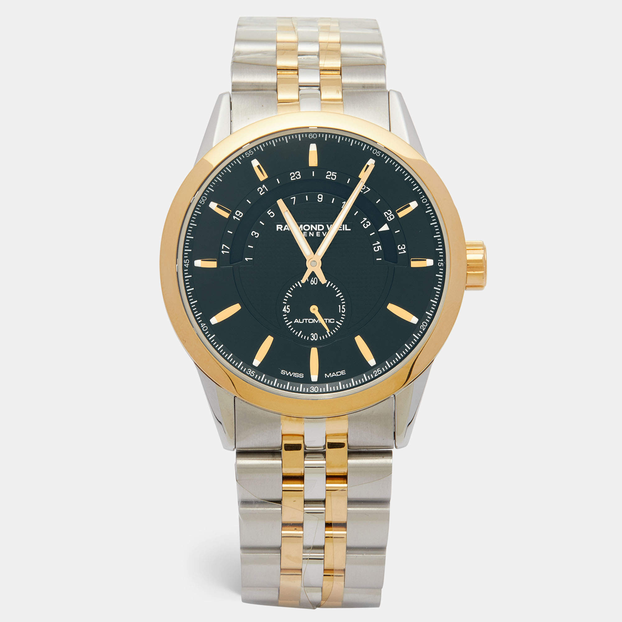 Raymond Weil Black Two-Tone Stainless Steel Freelancer 2738-STP-20001 Men's Wristwatch 42 mm