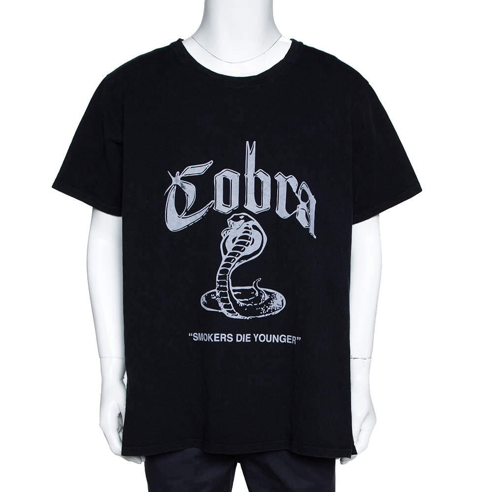 Rhude Black Vintage Wash Cotton Cobra Print Crew Neck T-Shirt XL