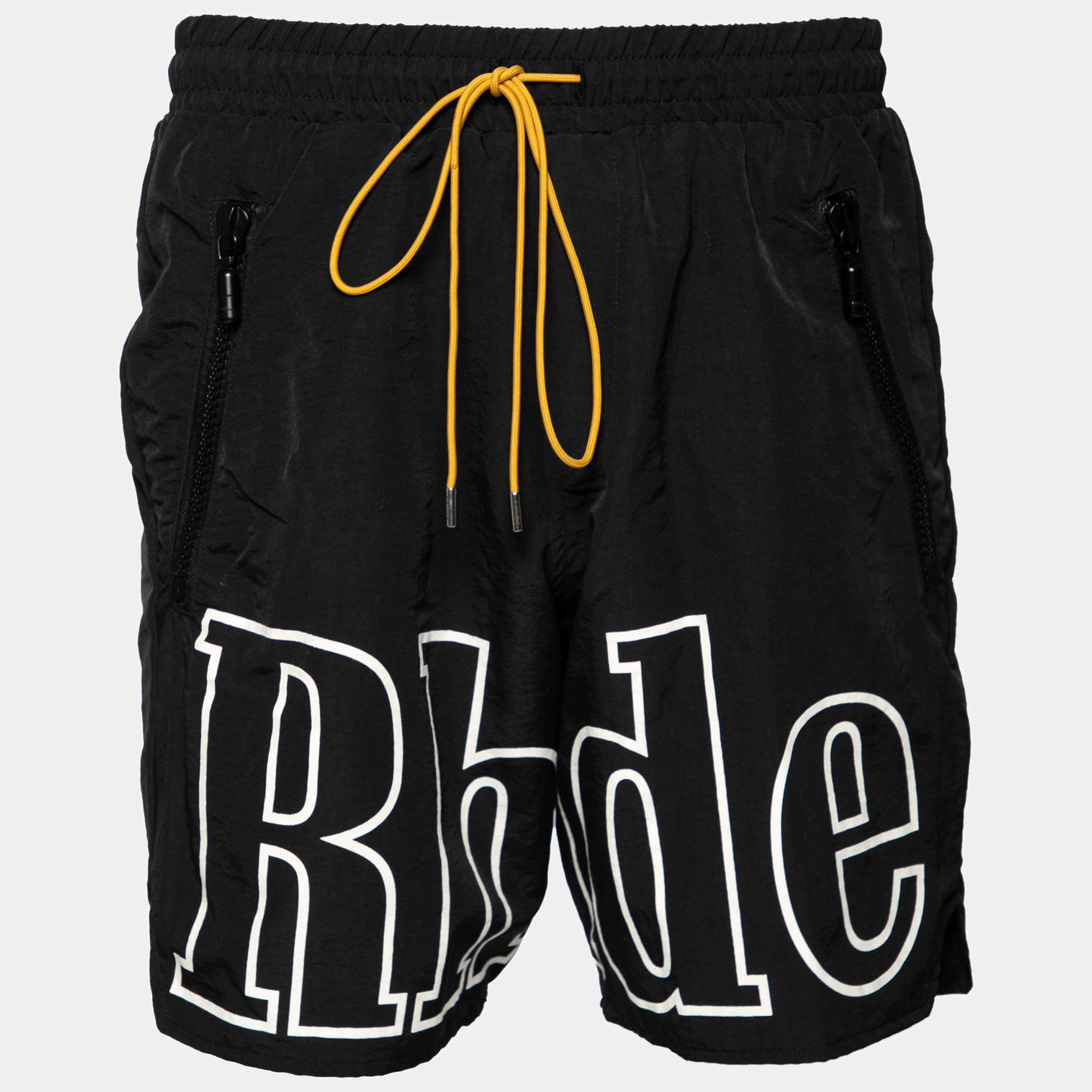 Rhude Black Synthetic Logo Printed Shorts M