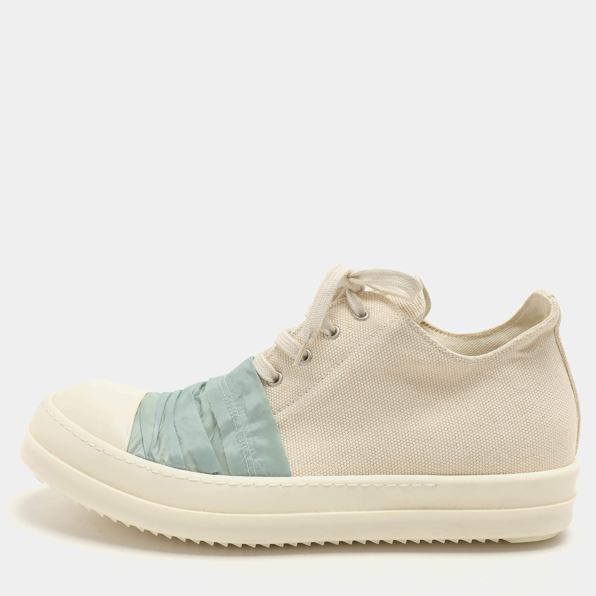 Rick Owens White Canvas and Nylon Overlay Low Top Sneakers Size 45