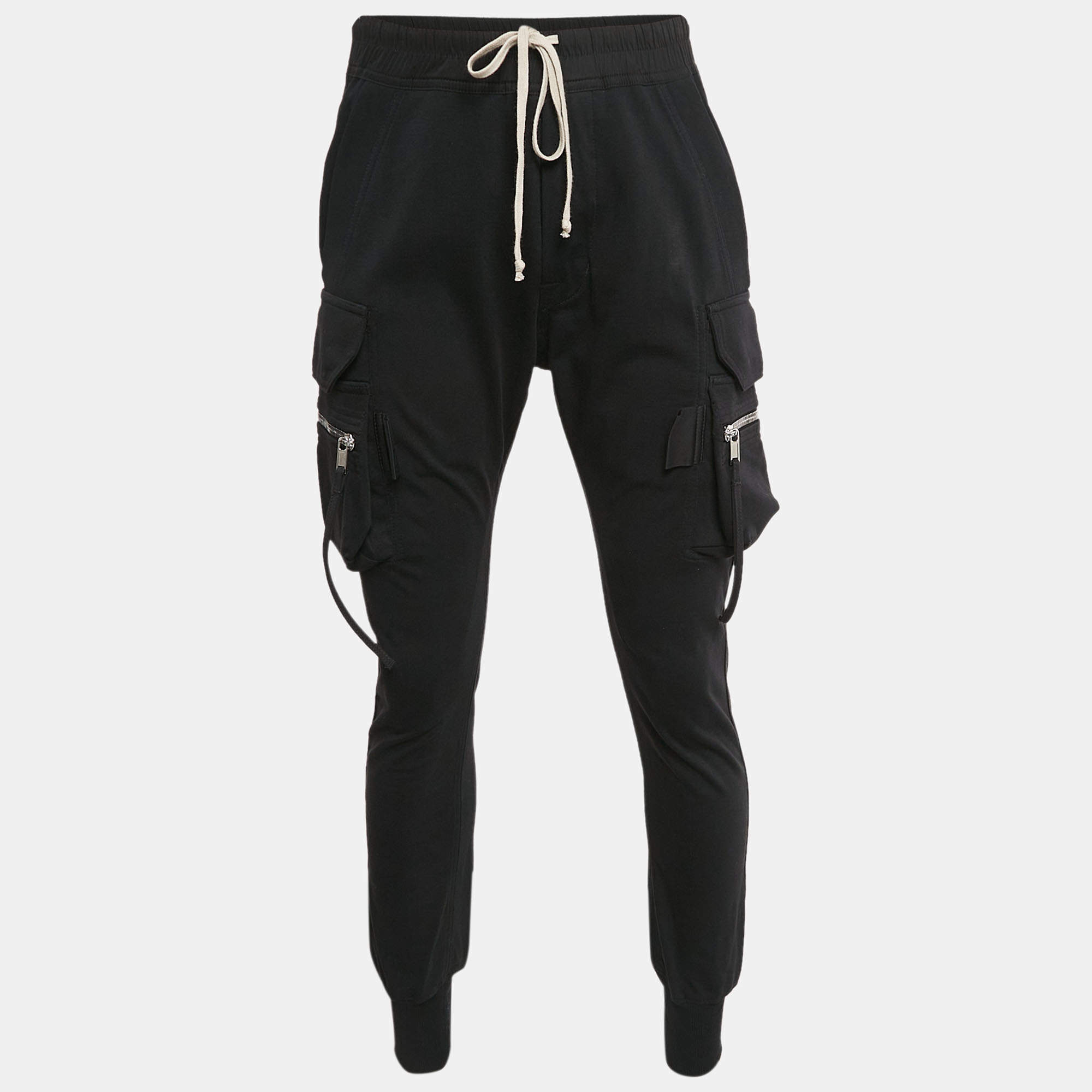 Rick Owens Black Cotton Knit Mastodon Cargo Pants XL Rick
