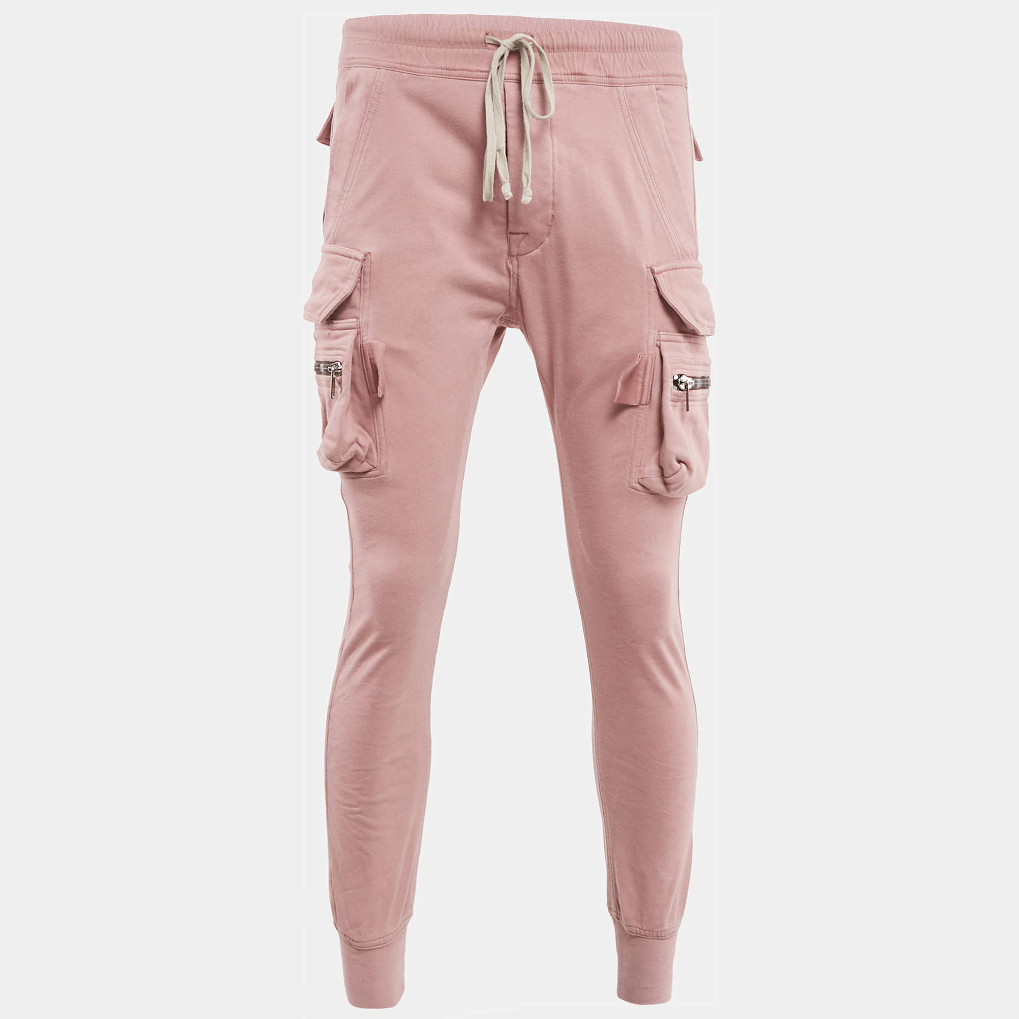 Pre Owned Rick Owens Pink Cotton Knit Mastodon Cargo Pants M