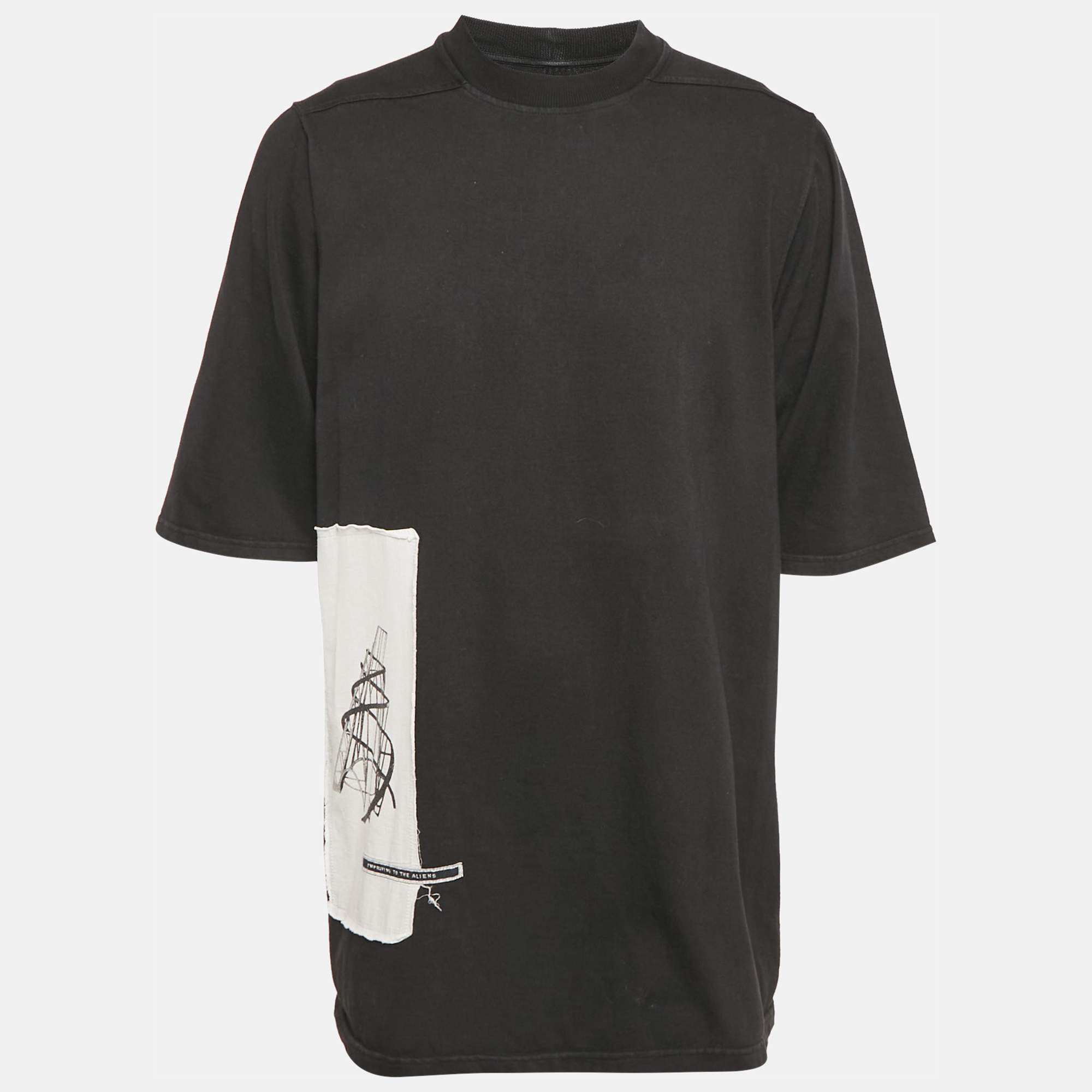 Pre Owned Rick Owens Black Applique Detail Cotton Knit Oversized T-Shirt M