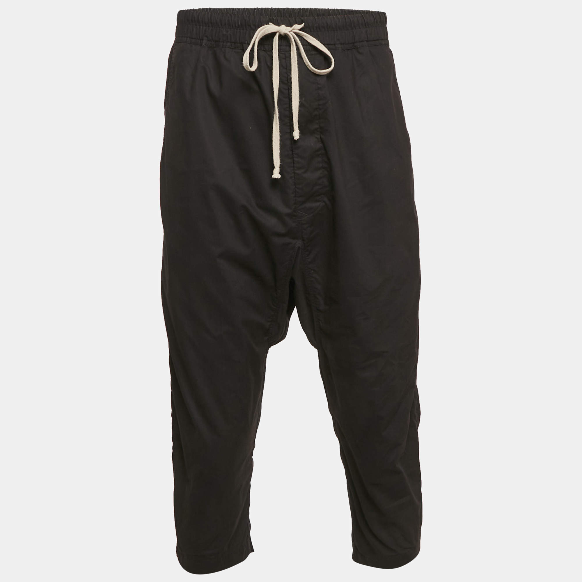 Rick Owens Black Cotton Drop-Crotch Pants M