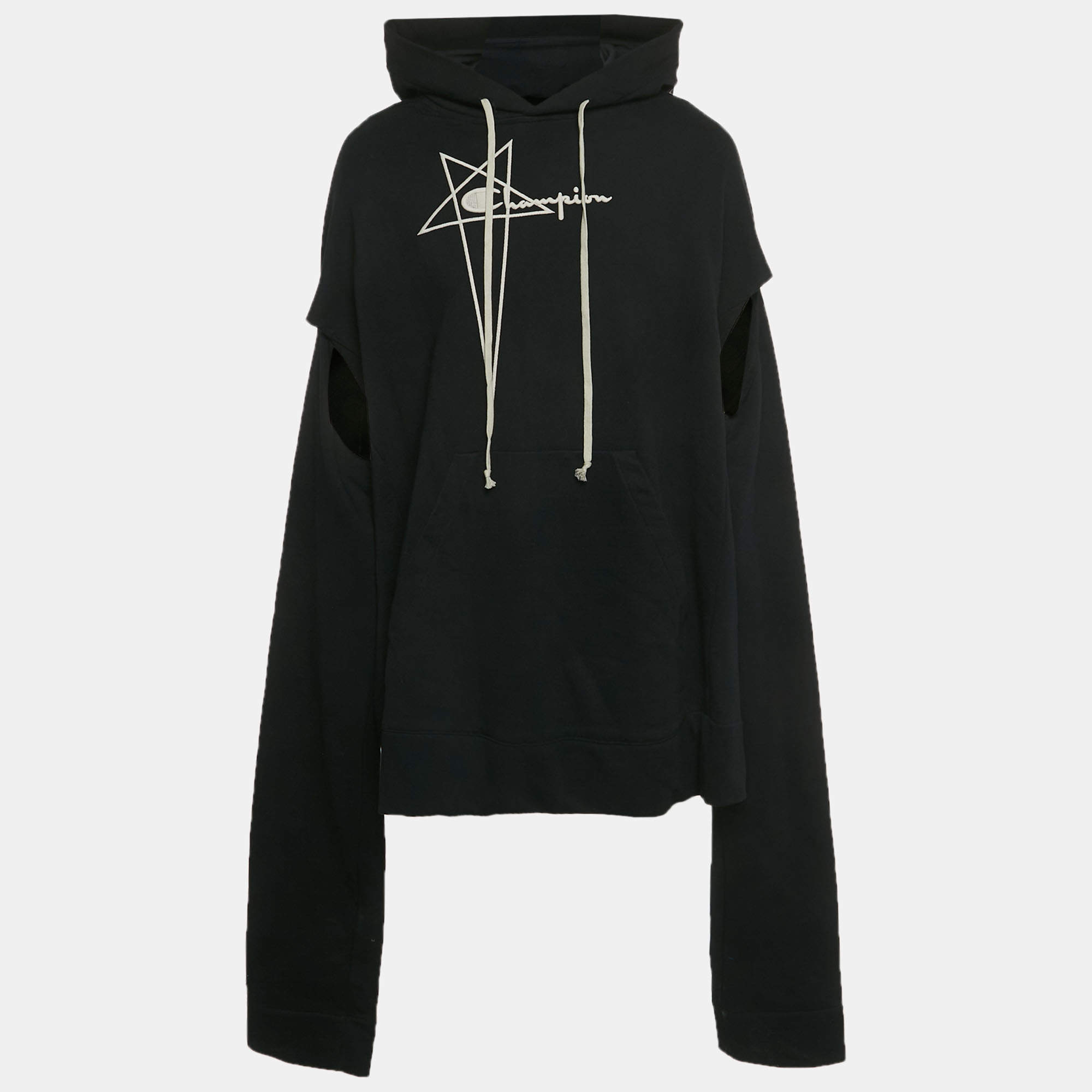 Pre Owned Rick Owens x Champion Black Cotton Oversized Sleeve Hoodie S