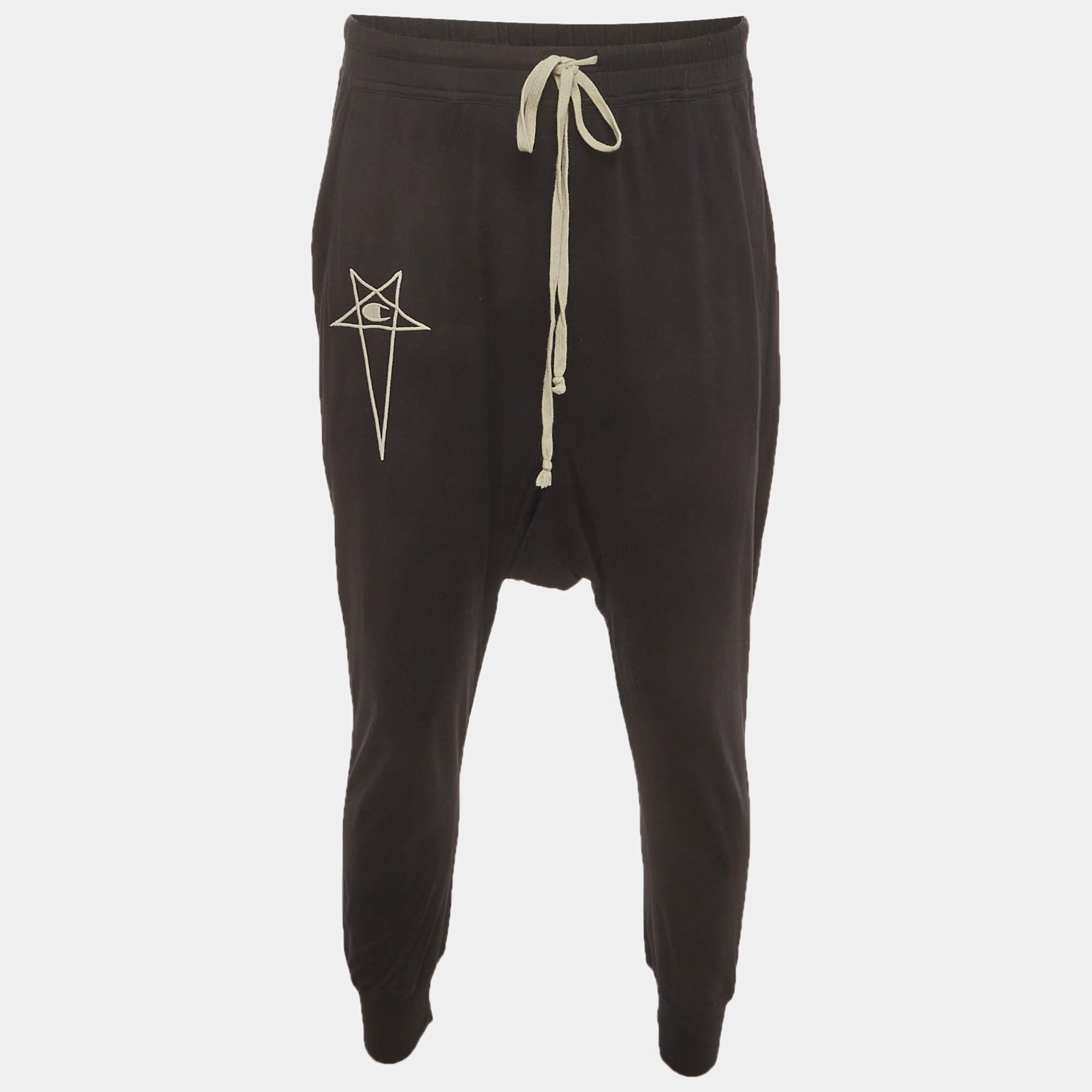 Pre Owned Rick Owens x Champion Black Cotton Drawstring Prisoner Sweatpants M