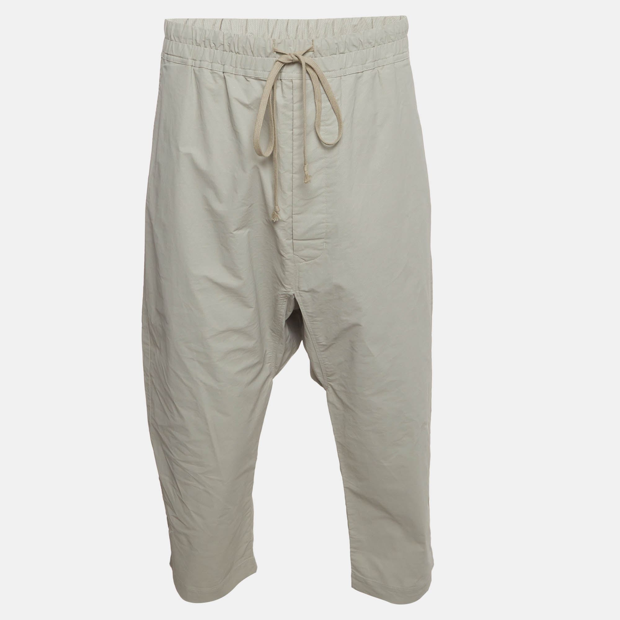 Pre Owned Rick Owens Grey Coated Linen Blend Cropped Sarouel Pants XXL