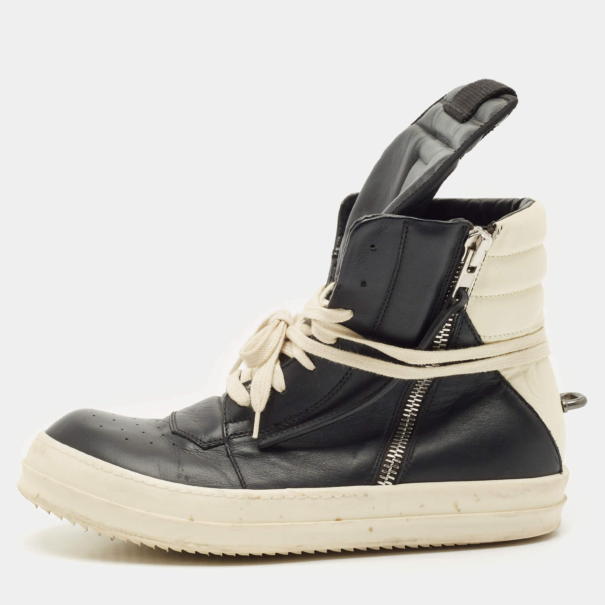 Rick Owens Black Leather Geobasket Sneakers Size 41