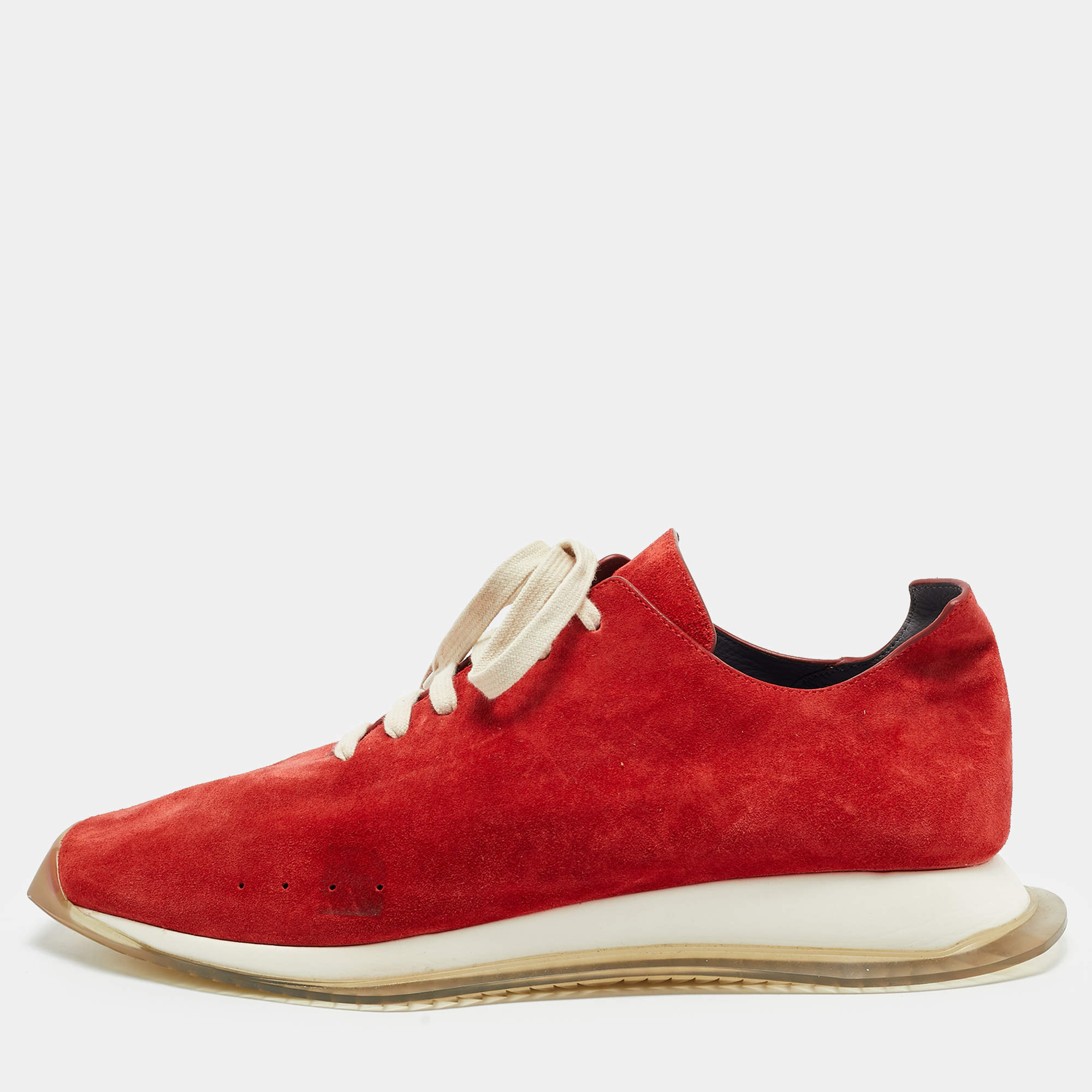 Pre Owned Rick Owens New Minimal Size 44 Red Suede Runner Sneakers