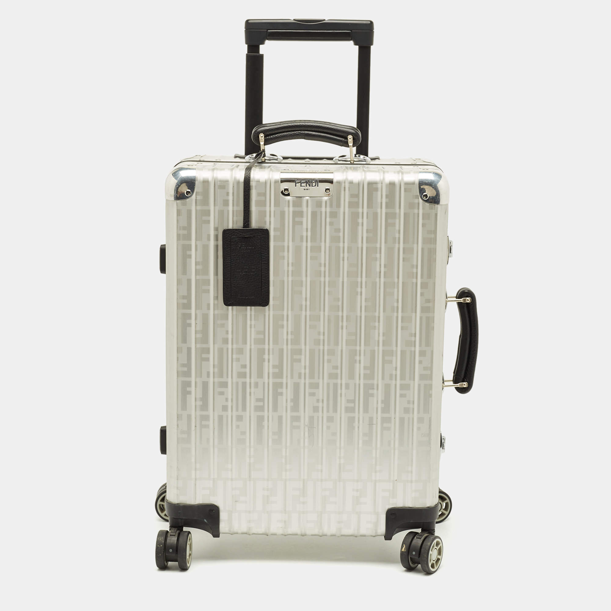 Pre Owned Rimowa x Fendi Grey FF Aluminium Trolley Cabin Suitcase