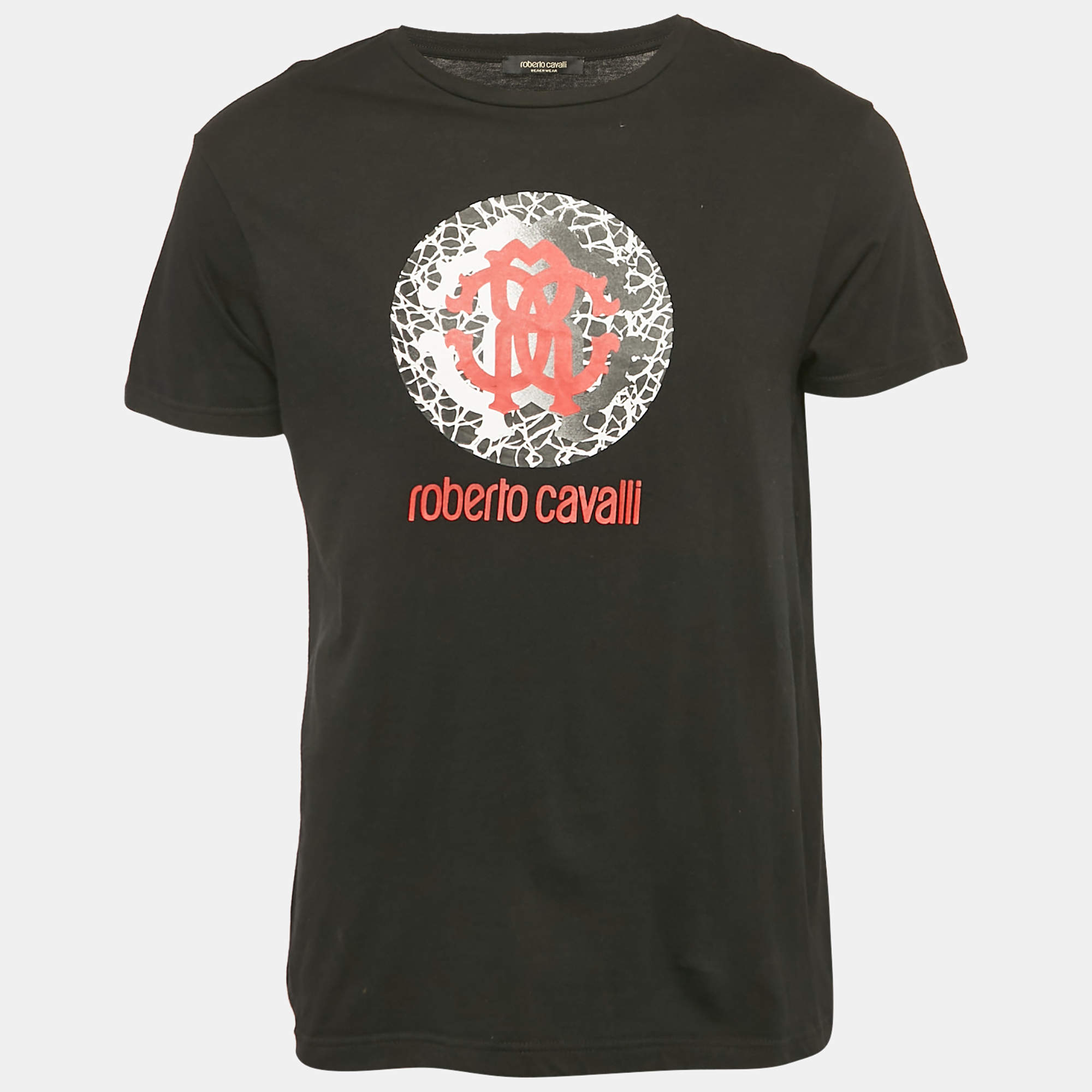 Roberto Cavalli Beachwear Black Logo Print Crew Neck T-Shirt M