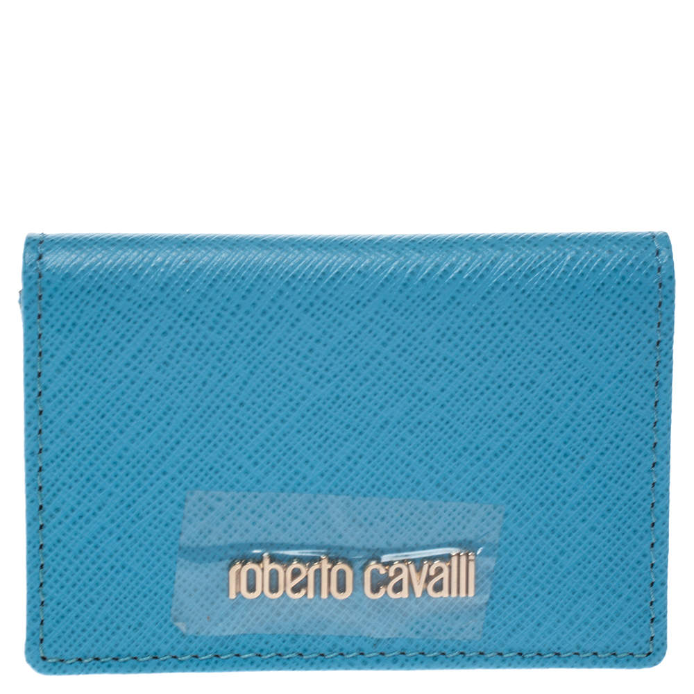 Pre Owned Roberto Cavalli Turquoise Leather Card Holder