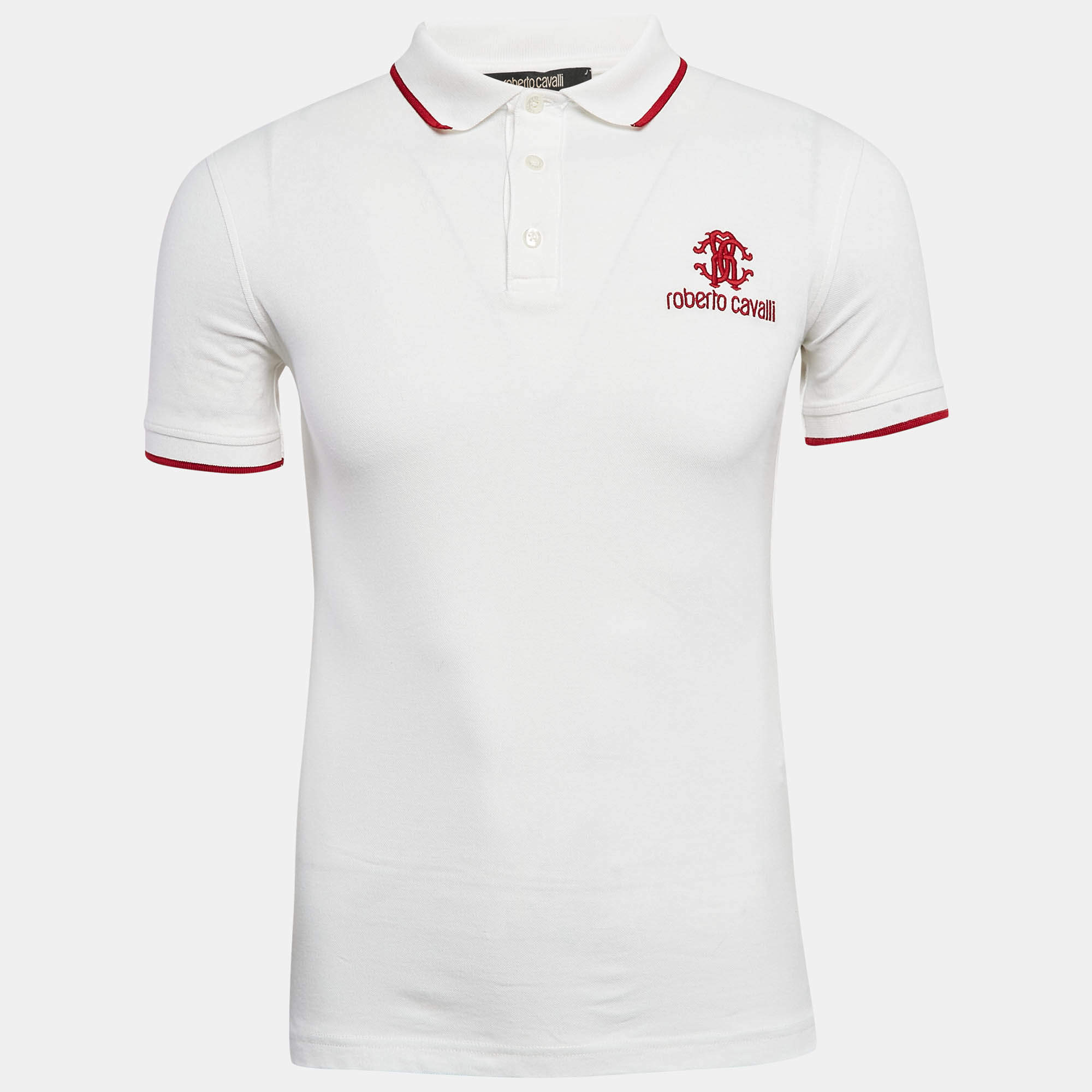 Roberto Cavalli White Cotton Pique Polo T-Shirt S