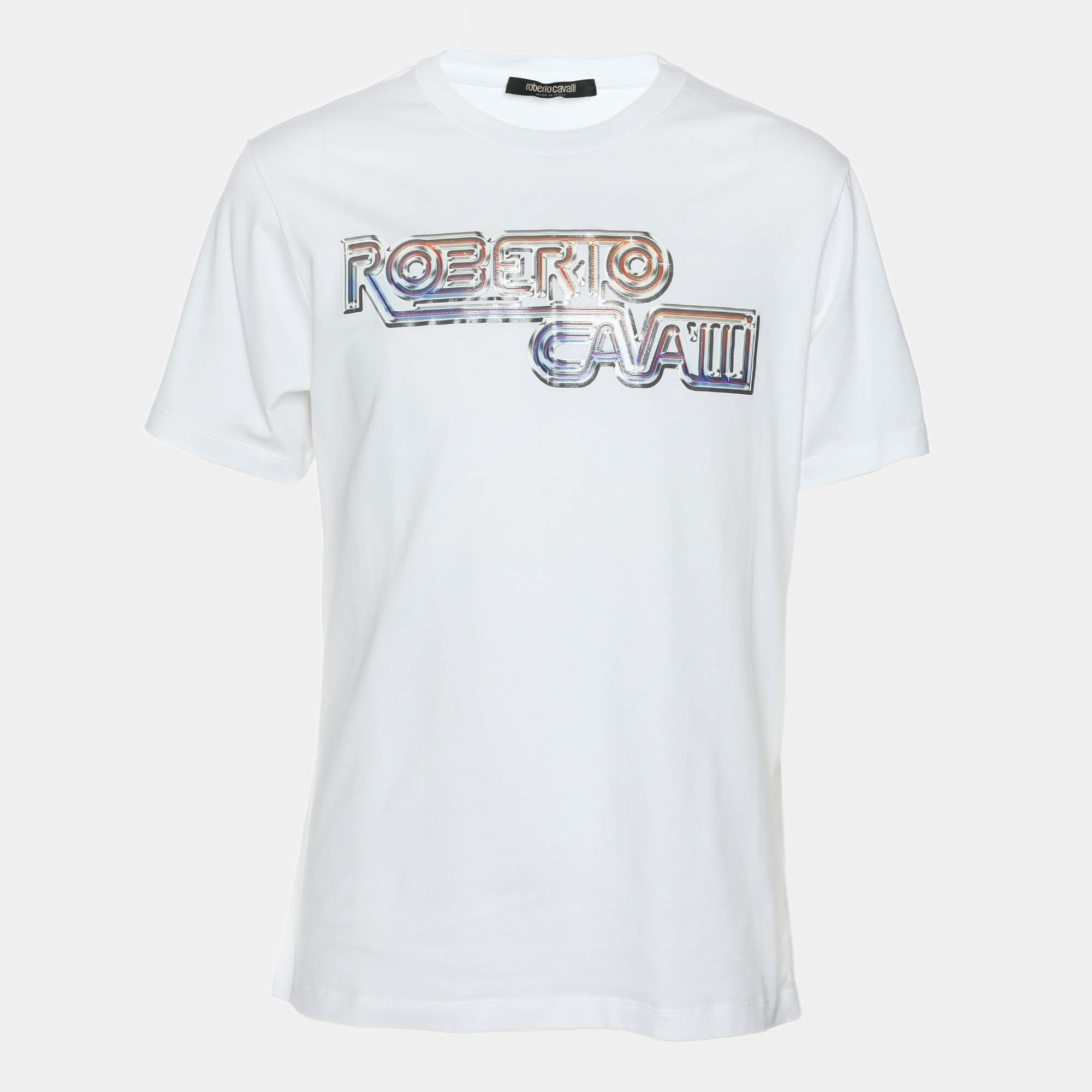 Robert Cavalli White Jersey Logo Print T-Shirt M