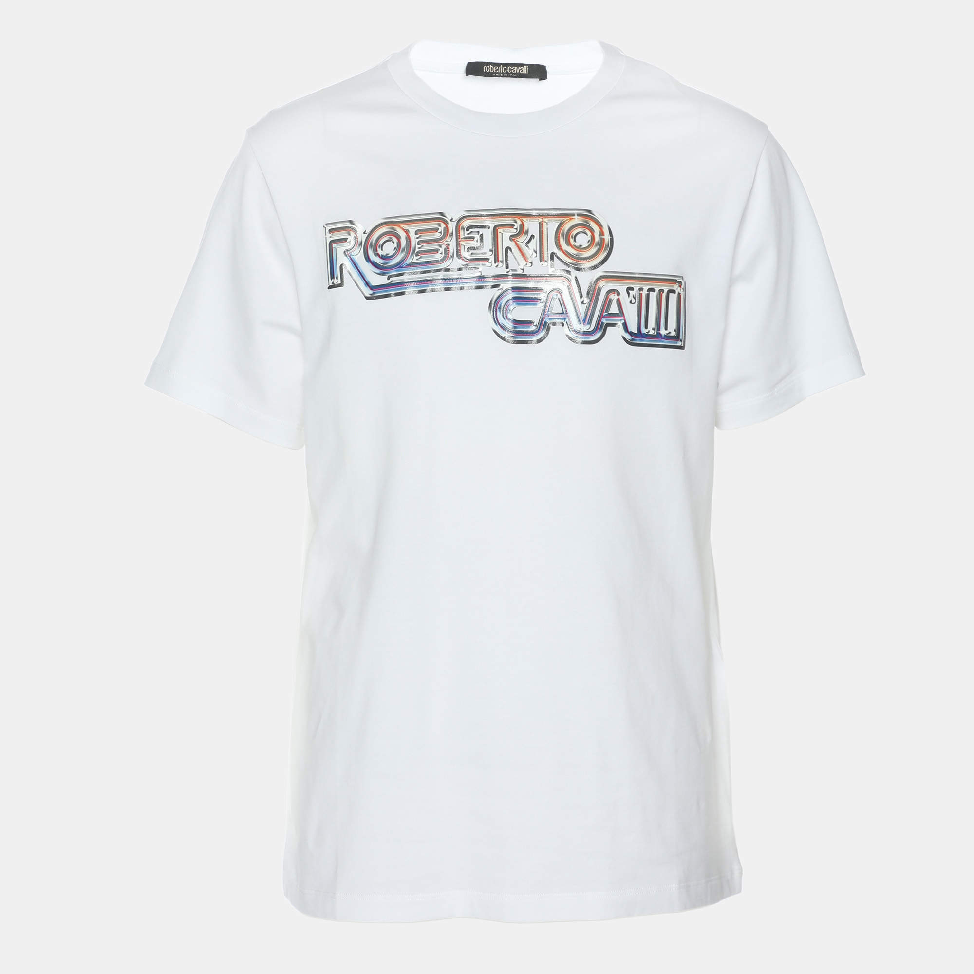 Robert Cavalli White Jersey Logo Print T-Shirt L