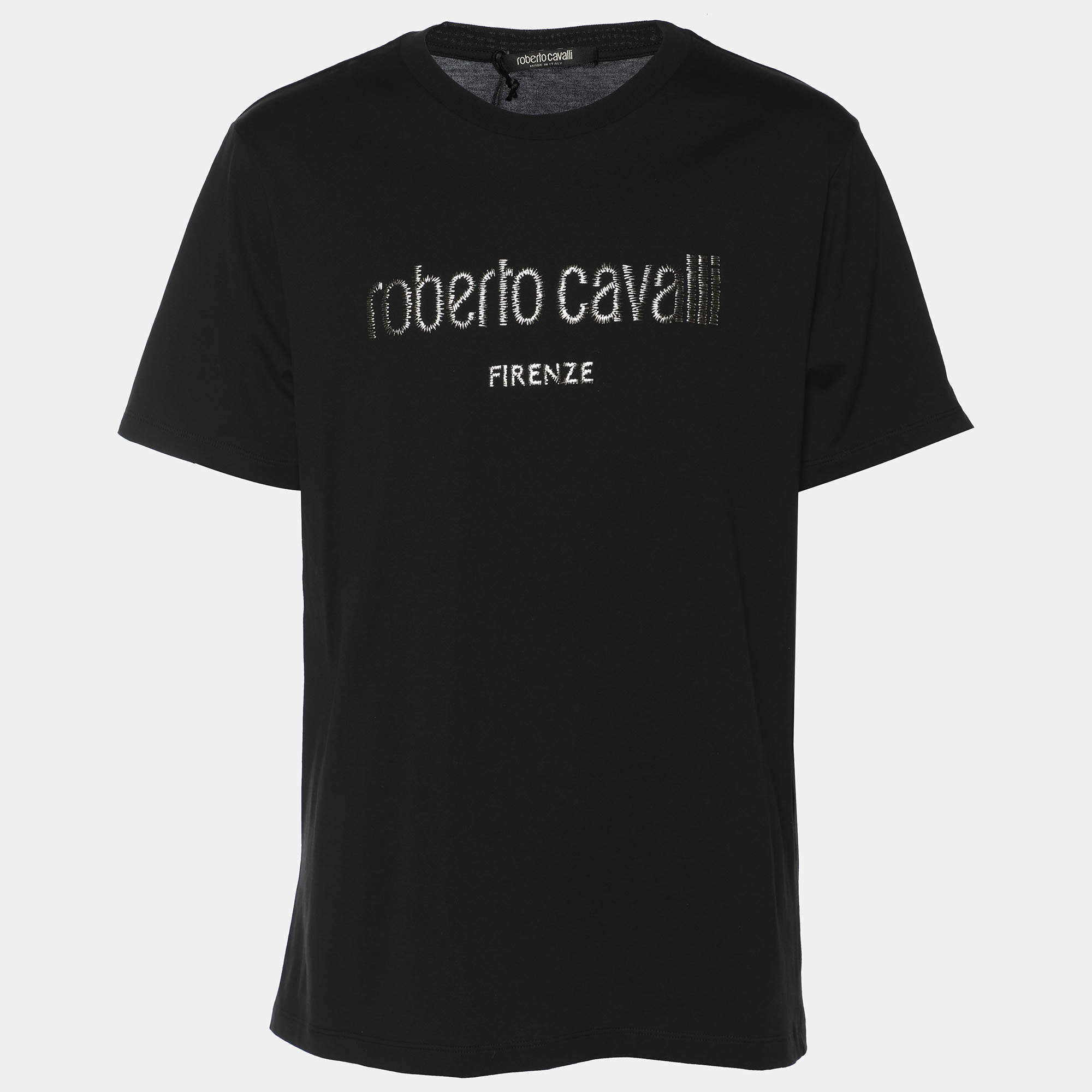 Pre Owned Robert Cavalli Black Jersey Logo T-Shirt XL