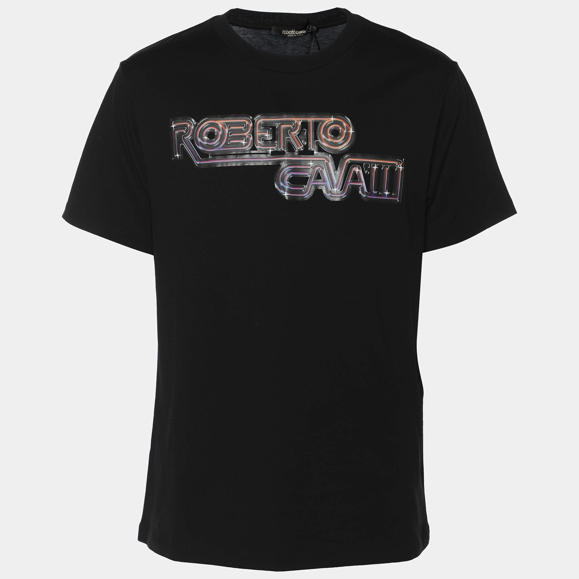 Pre Owned Roberto Cavalli Black Jersey Logo T-Shirt L