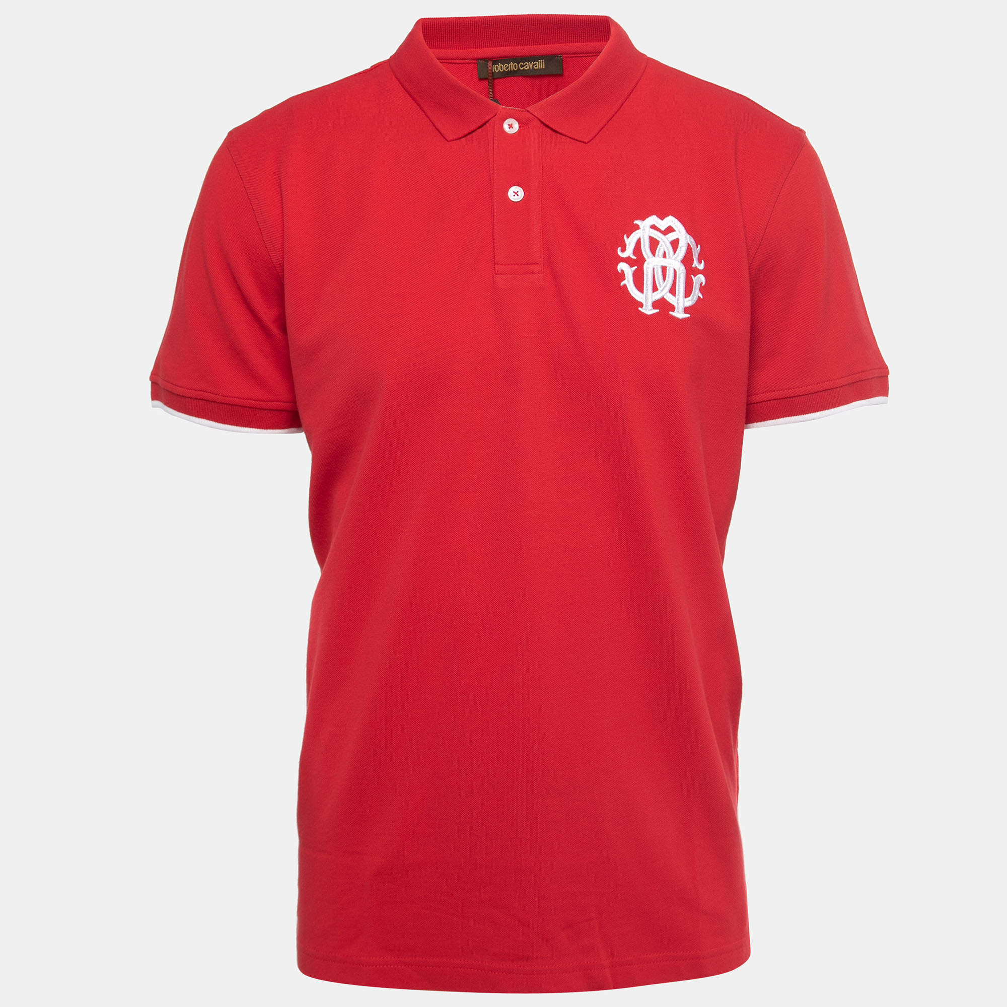 Pre Owned Roberto Cavalli Red Cotton Pique Polo T-Shirt XXL