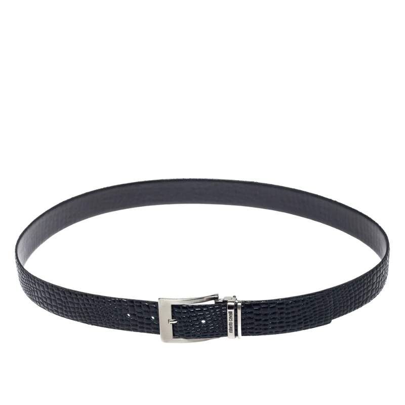 Robert Cavalli Black Croc Embossed Buckle Belt 110CM