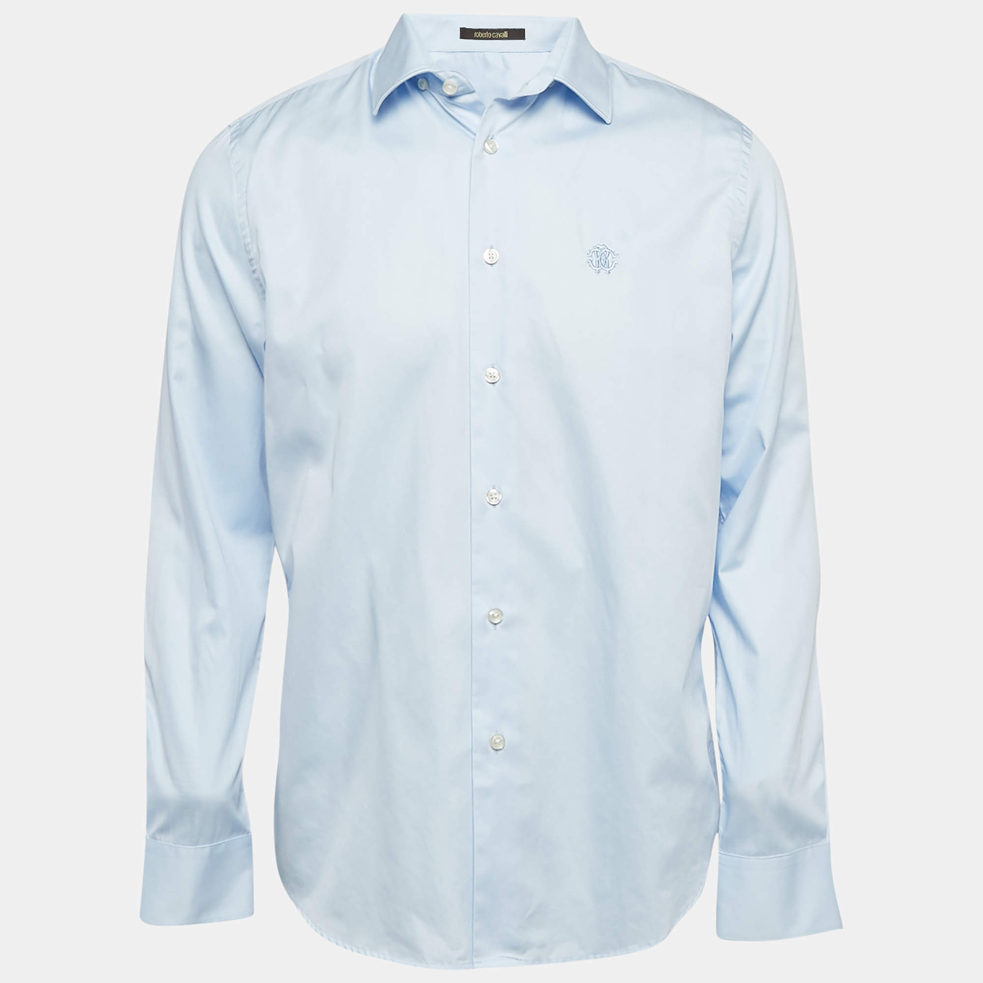 Pre Owned Roberto Cavalli Blue Cotton Button Front Shirt XL