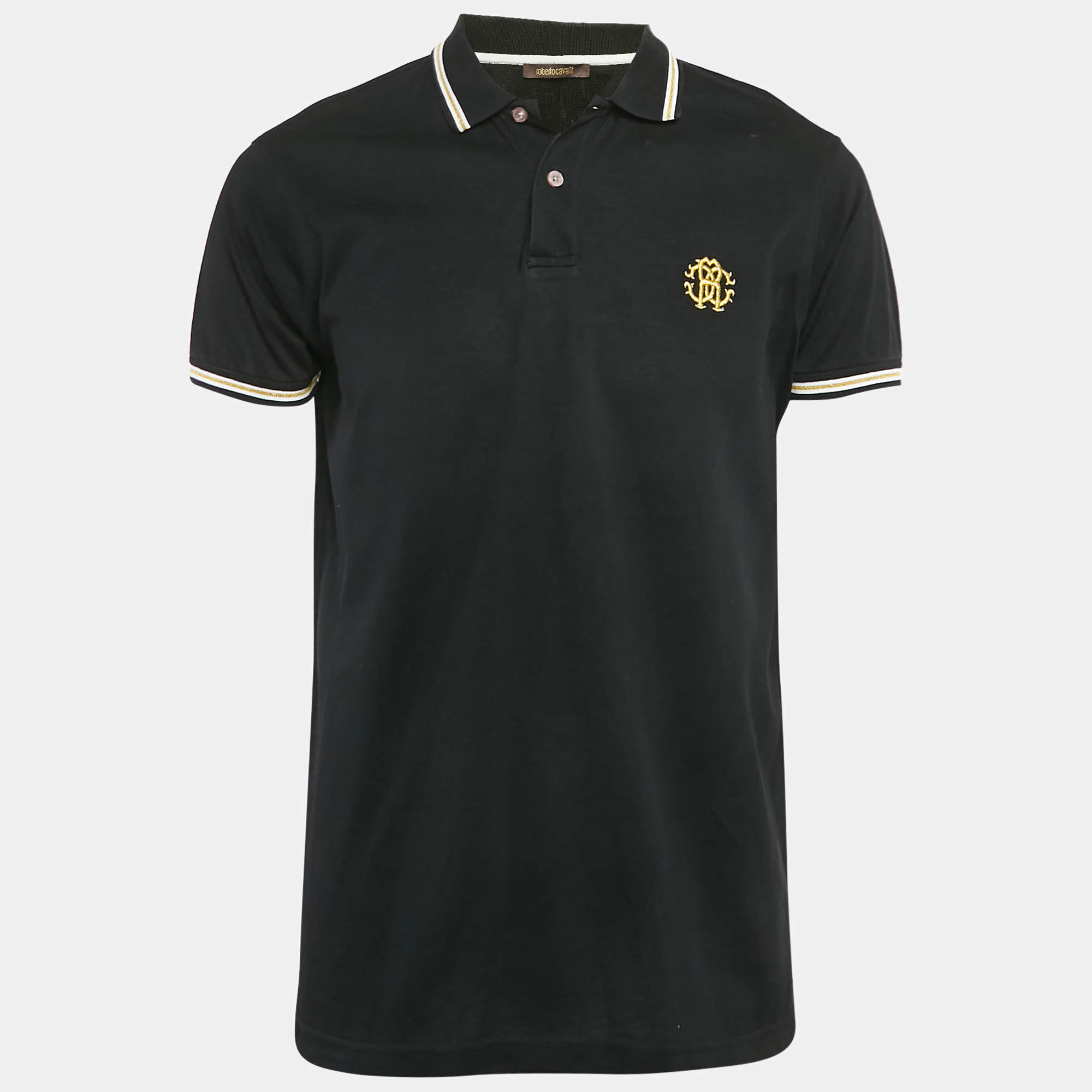 Roberto Cavalli Black Cotton Pique Polo T-Shirt L