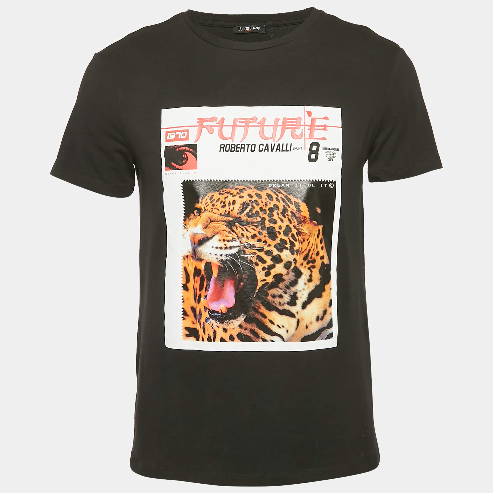 Roberto Cavalli Sport Black Leopard Print Jersey T-Shirt S