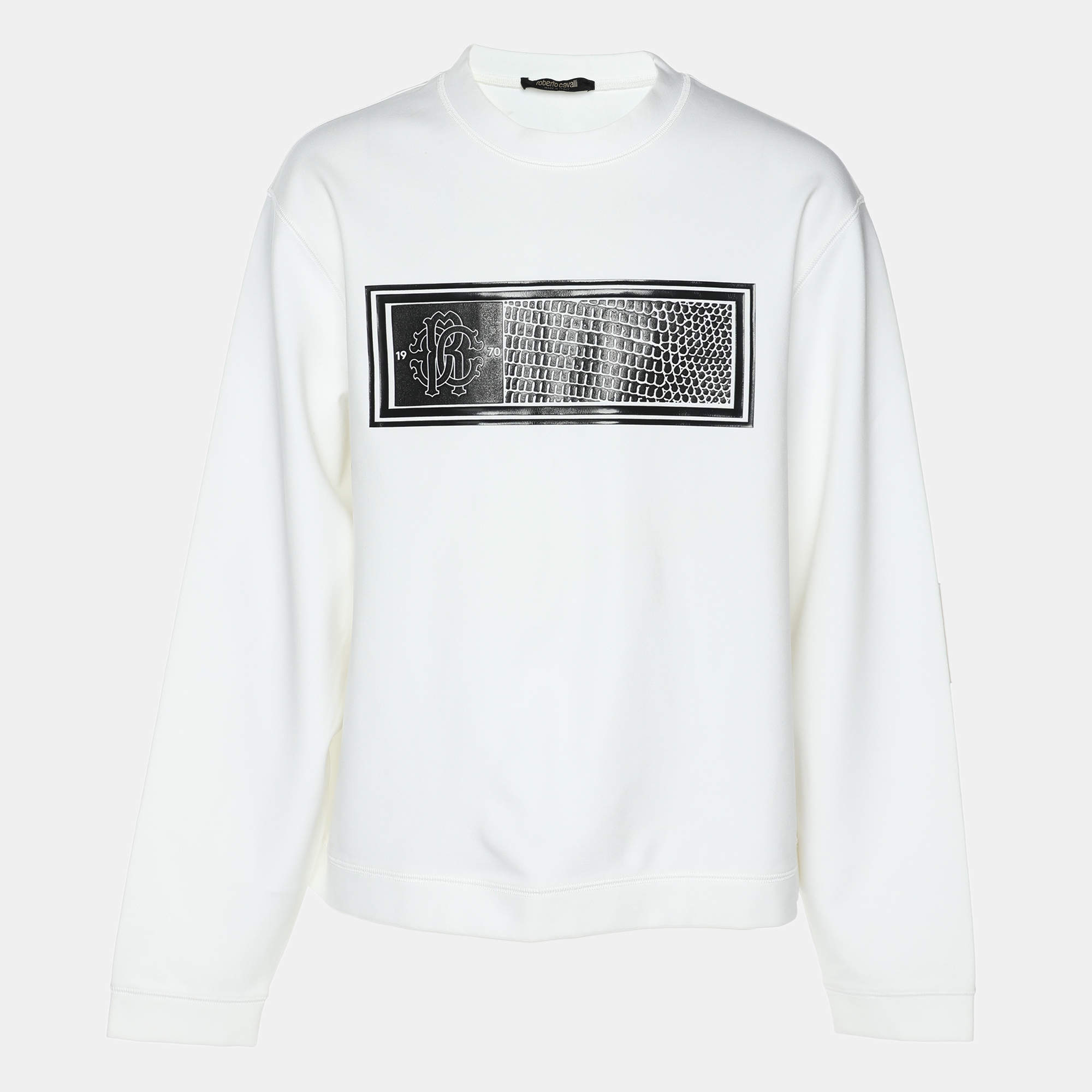 Roberto Cavalli Off White Jersey Logo Sweatshirt L