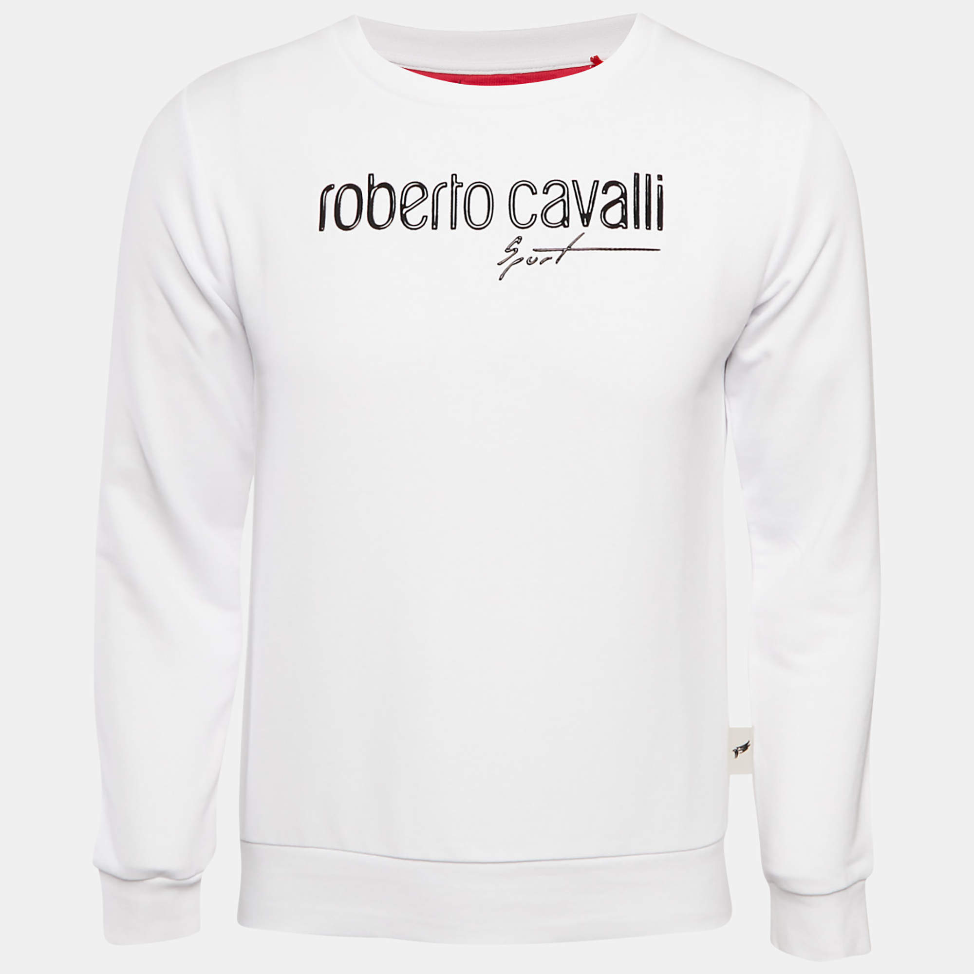 Pre Owned Roberto Cavalli White Cotton Knit Blend Crew Neck Sweatshirt M