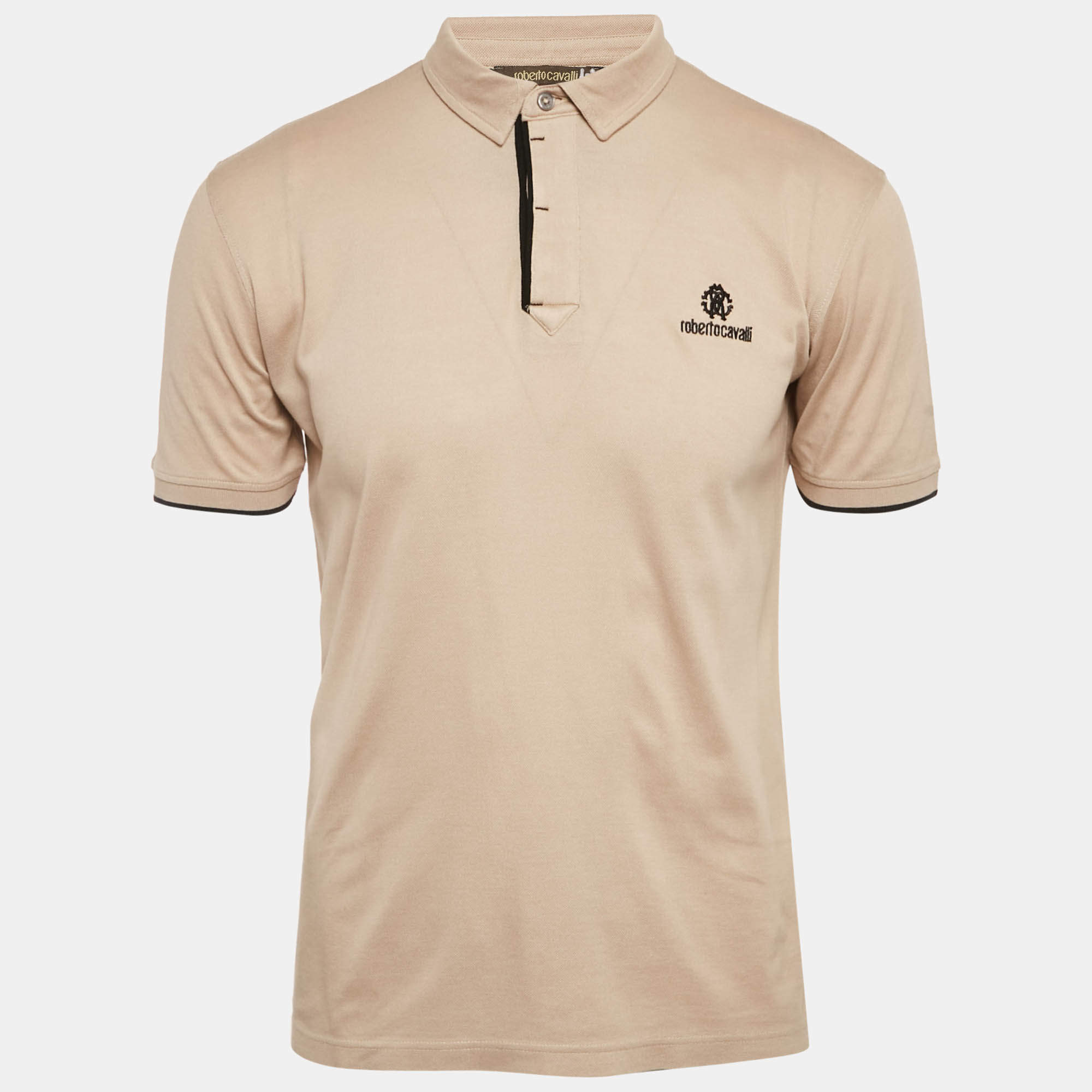 Pre Owned Roberto Cavalli Beige Cotton Pique Polo T-Shirt M
