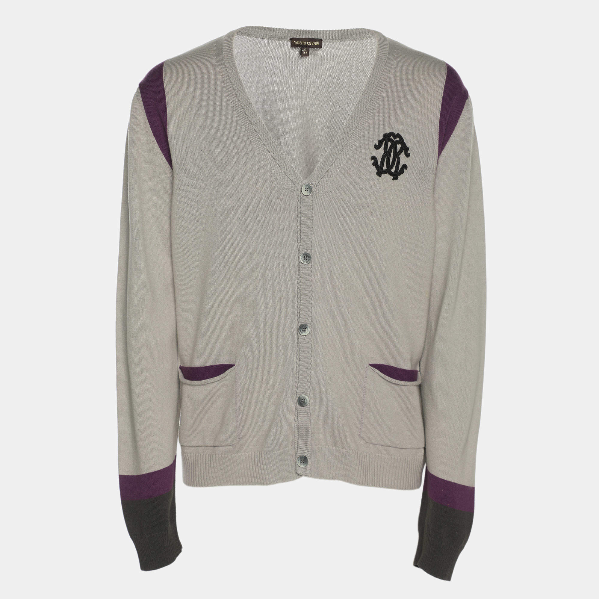 Pre Owned ```json
[{"name": "Roberto Cavalli Tri Color Rib Knit Cardigan M", "name_ar": "كارديجان محبوك مضلع بثلاثة ألوان روبيرتو كافالي مقاس متوسط"}]
```