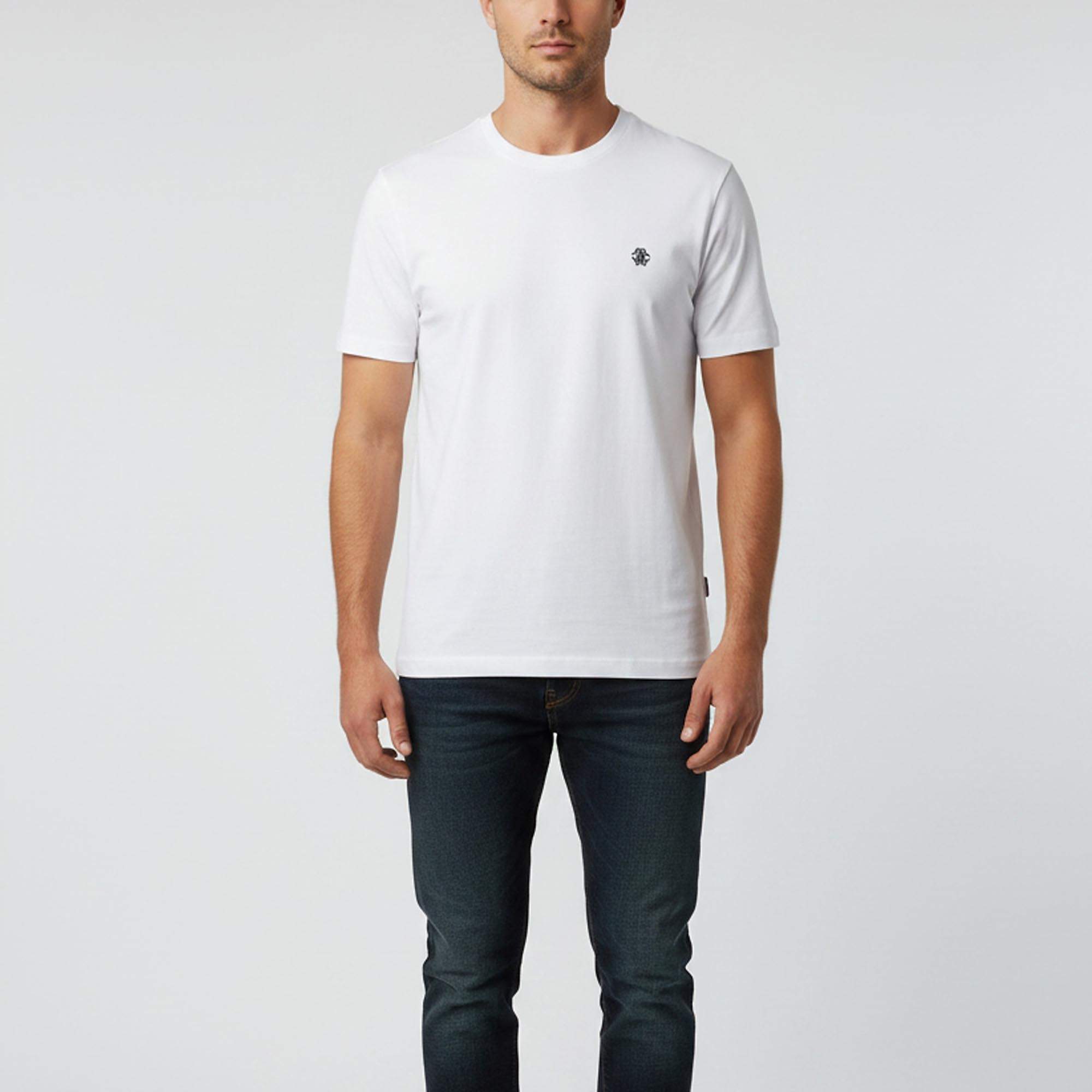 Pre Owned Roberto Cavalli White Cotton Logo Embroidered Crew Neck T-Shirt S
