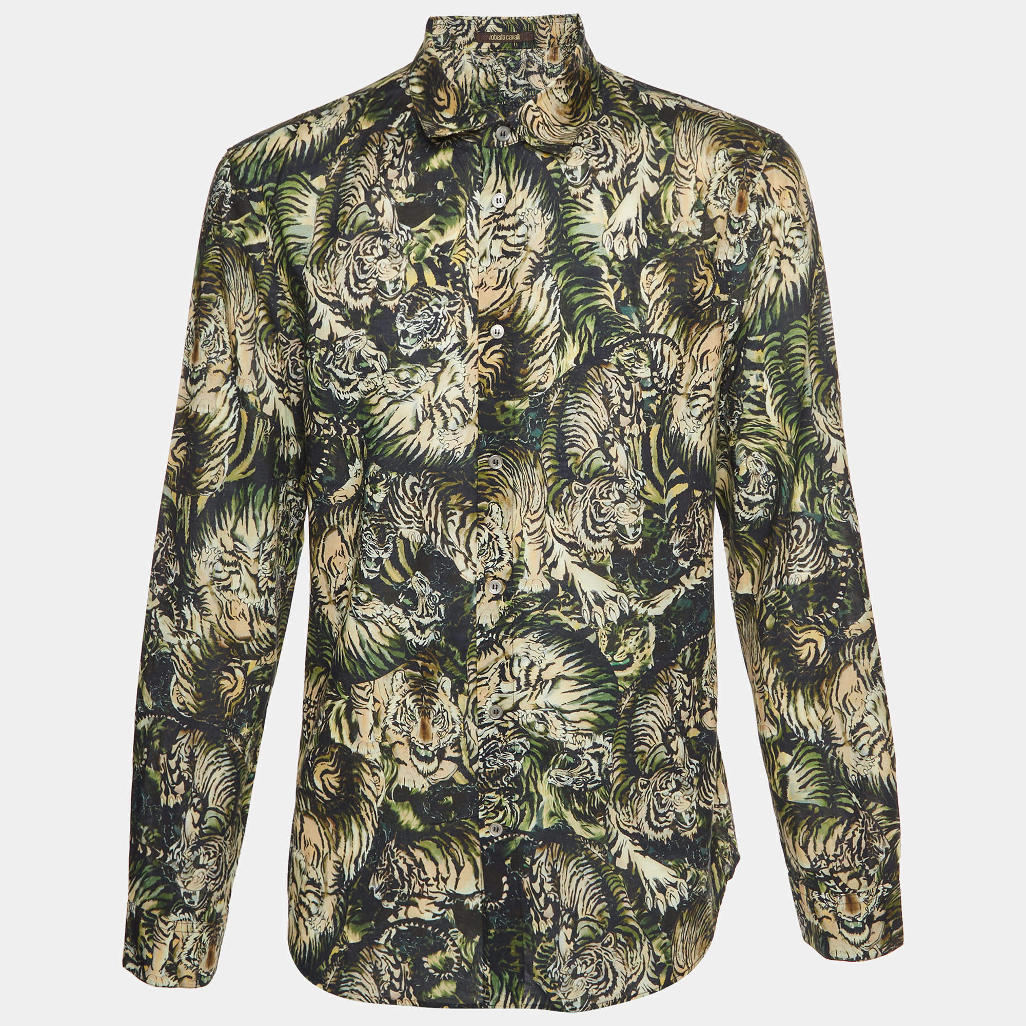 Pre Owned Roberto Cavalli Multicolor Tiger Print Cotton Shirt XXL