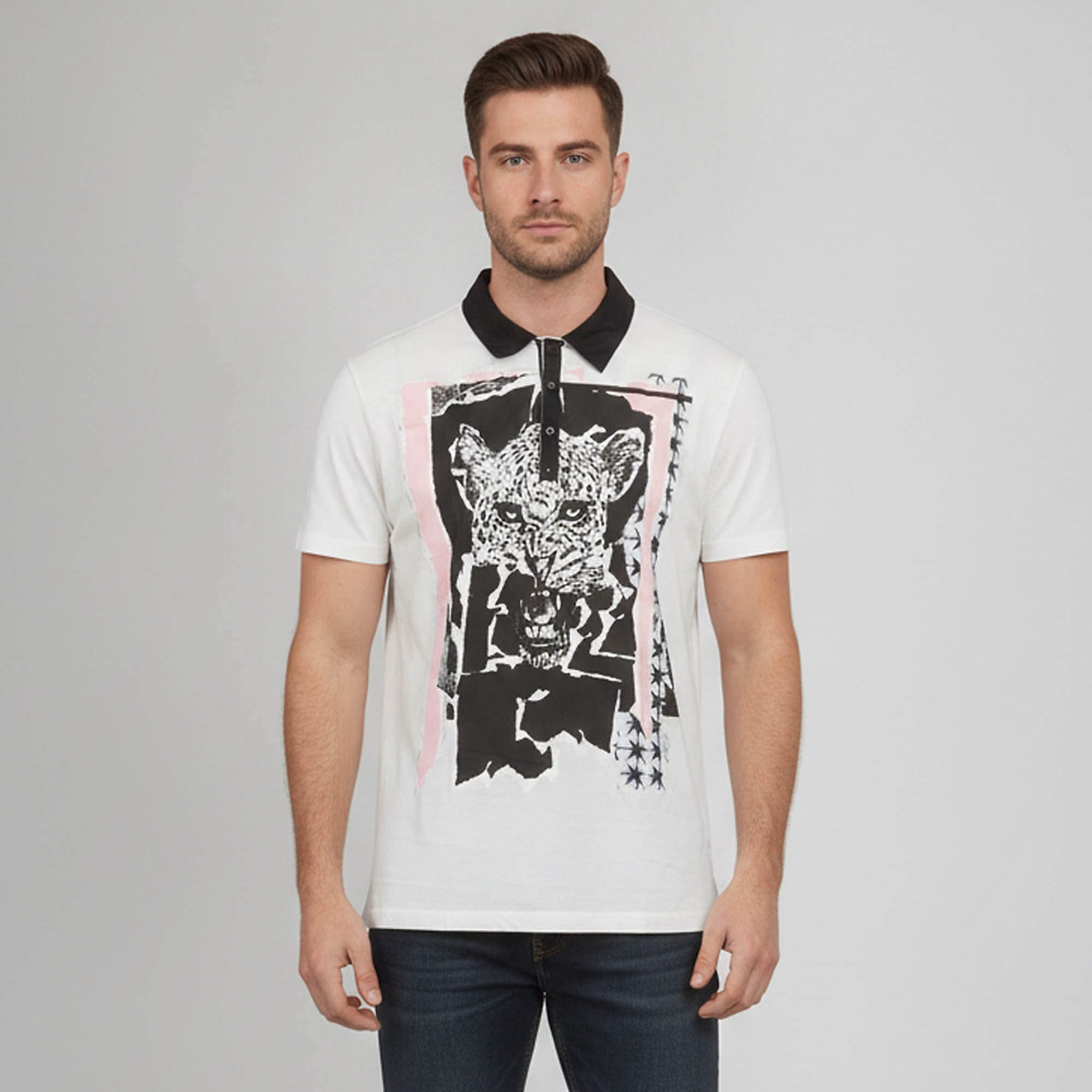 Pre Owned Roberto Cavalli White Leopard Graphic Jersey T-Shirt M