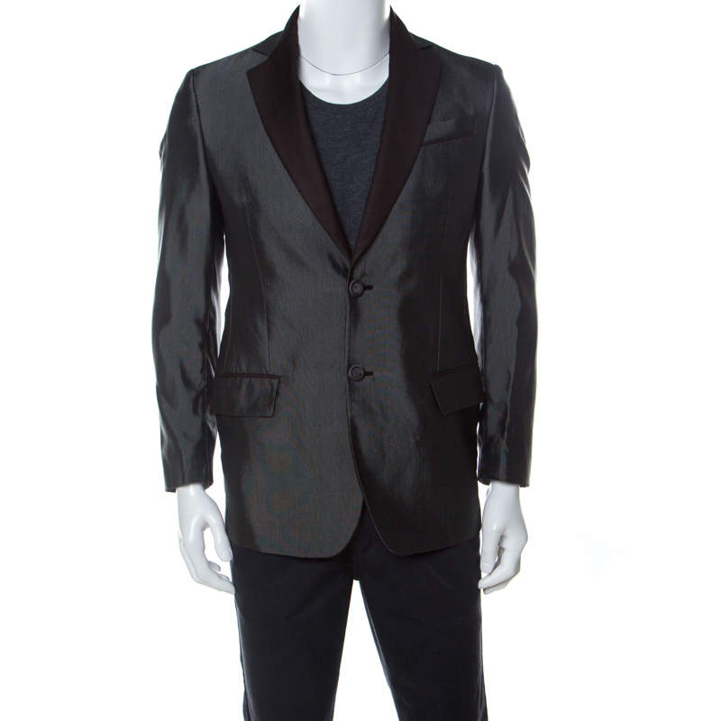 مملوكة مسبقًا جاكيت بليزر روبرتو كافالي طية صدر السترة متباينة في اللون خليط صوف  فينيش ميتاليك M