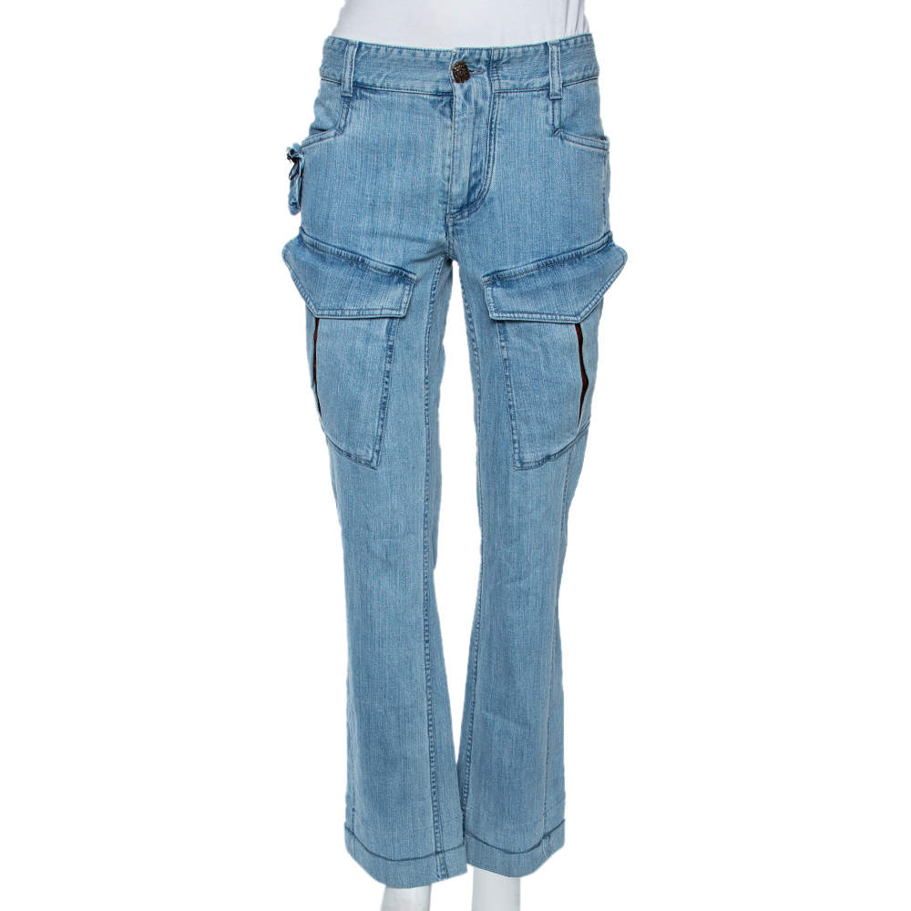 Pre Owned Roberto Cavalli Indigo Light Wash Denim Cargo Jeans S