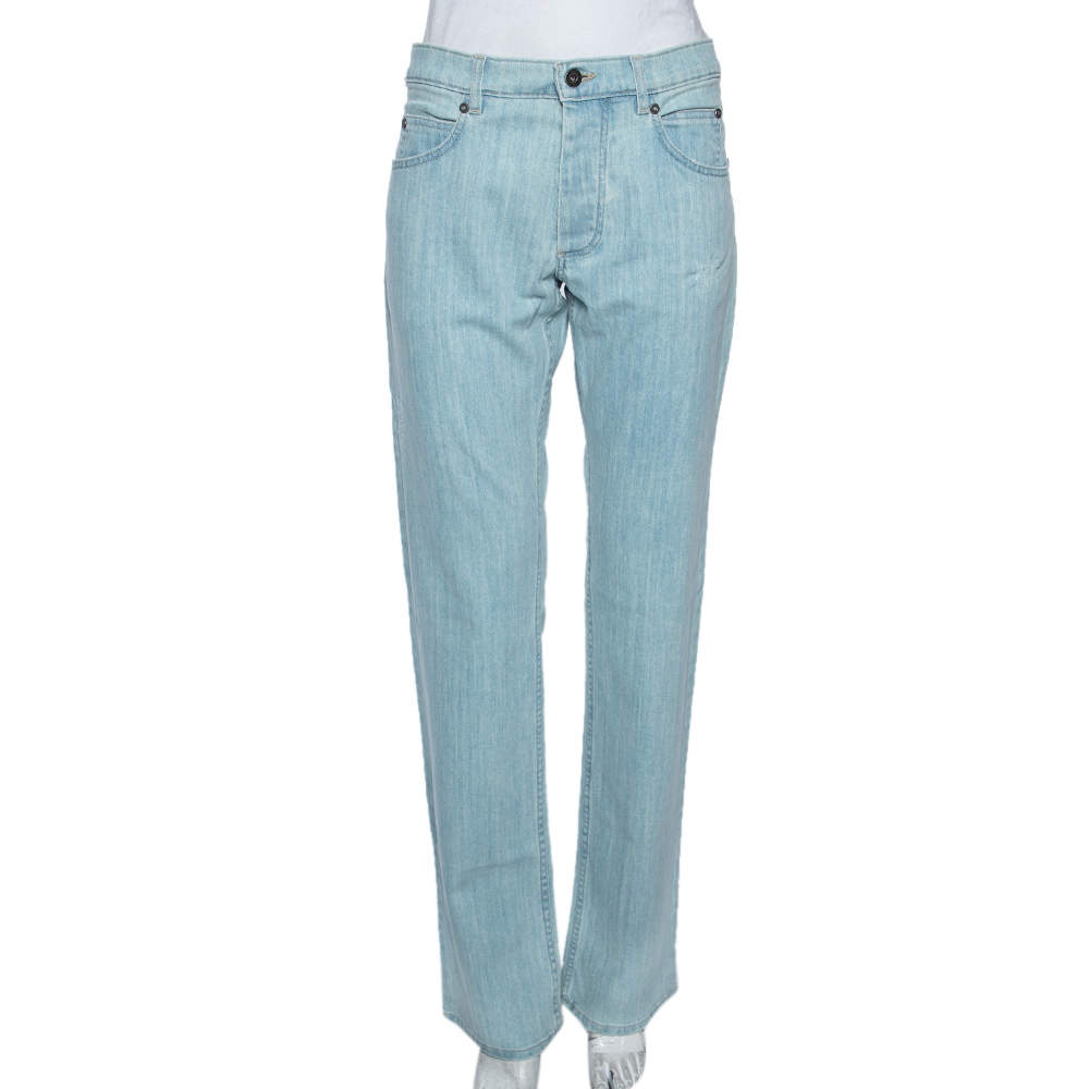 Pre Owned Roberto Cavalli Indigo Light Wash Denim Distressed Straight Fit Jeans S